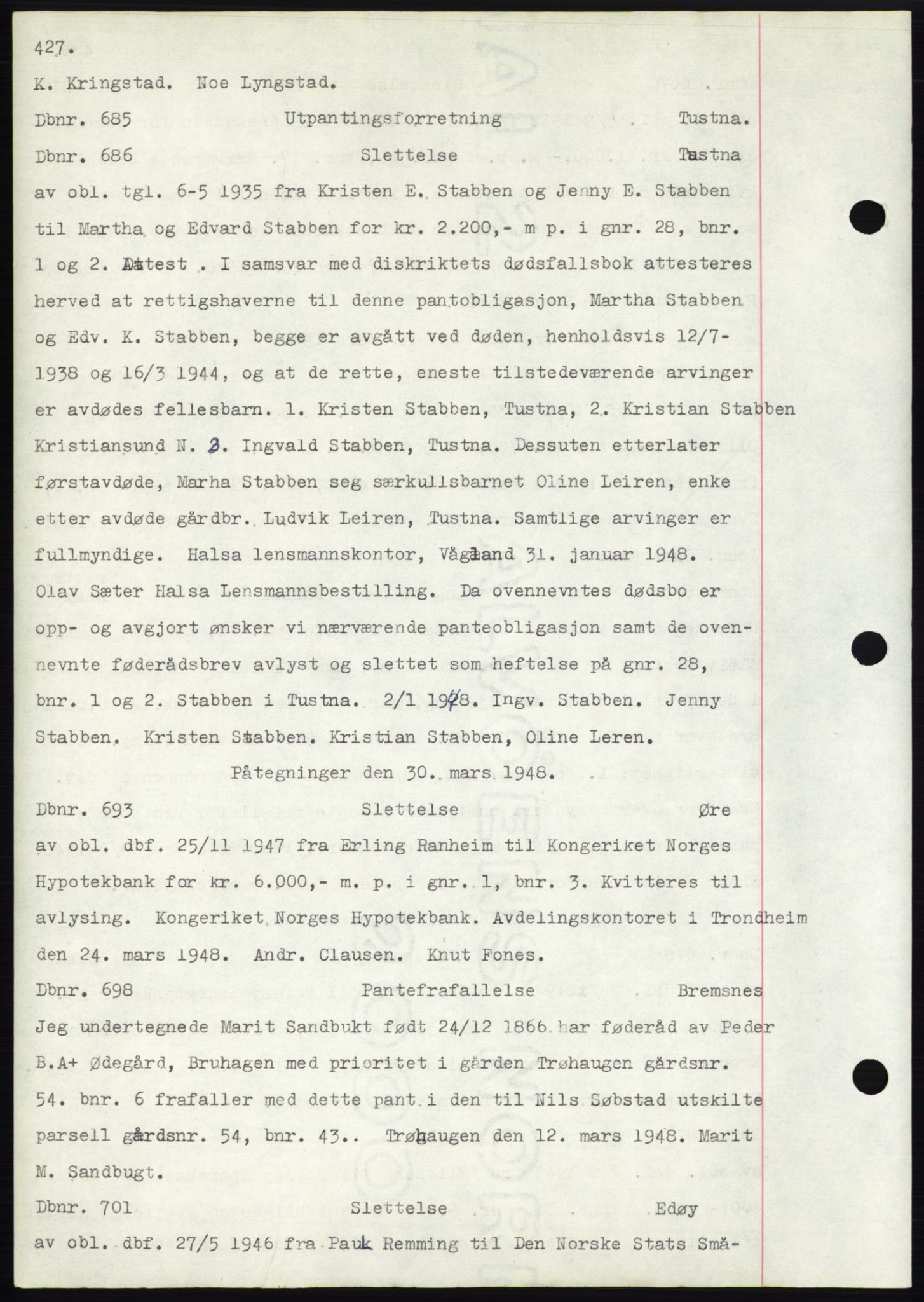 Nordmøre sorenskriveri, SAT/A-4132/1/2/2Ca: Mortgage book no. C82b, 1946-1951, Diary no: : 685/1948