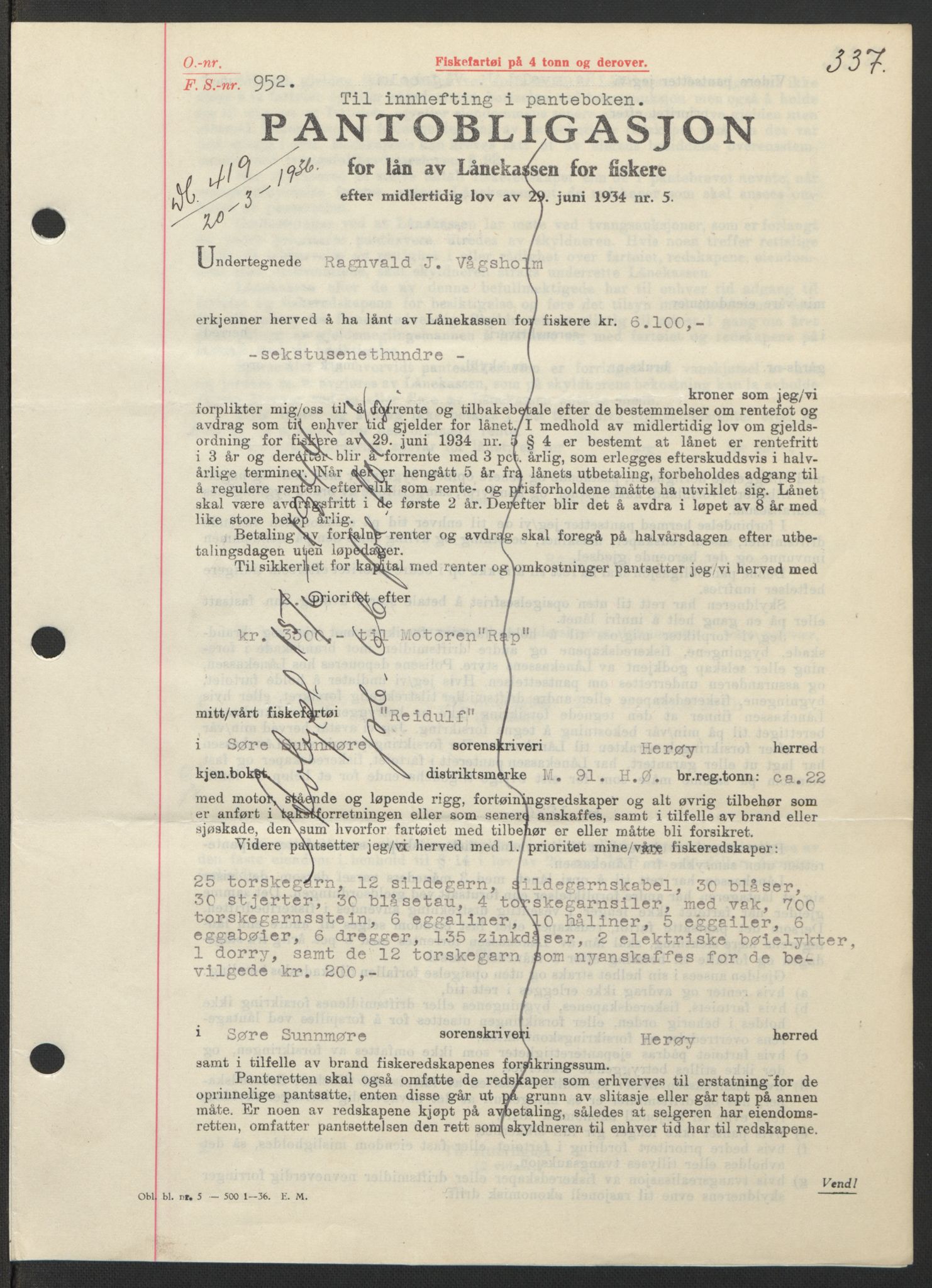 Søre Sunnmøre sorenskriveri, AV/SAT-A-4122/1/2/2C/L0060: Mortgage book no. 54, 1935-1936, Deed date: 18.03.1936