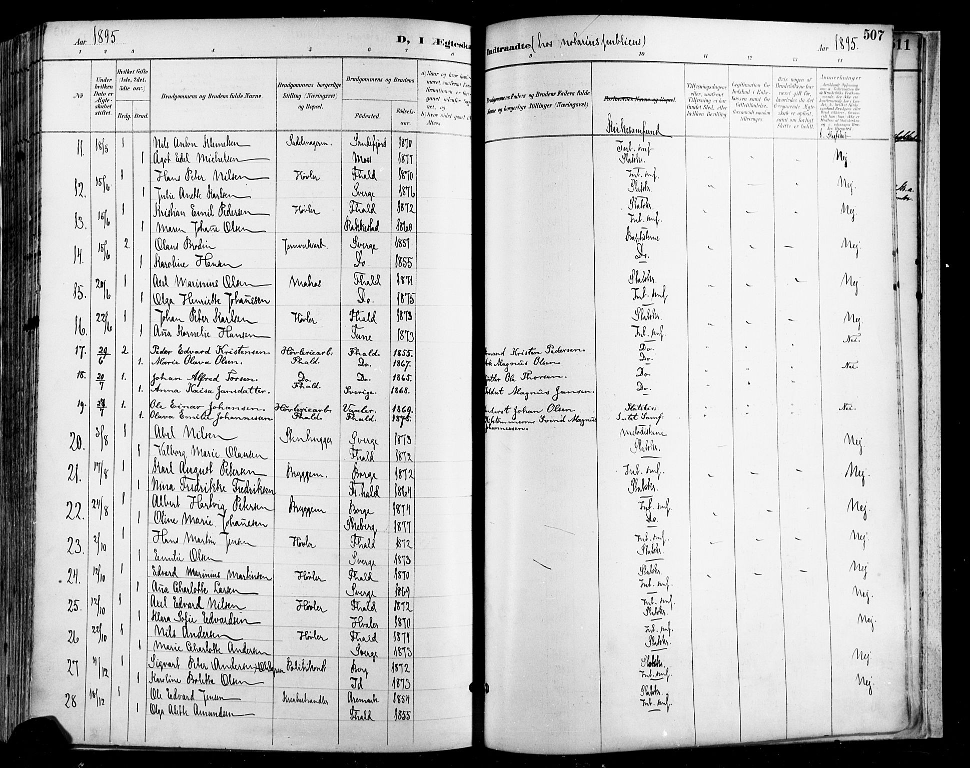 Halden prestekontor Kirkebøker, AV/SAO-A-10909/F/Fa/L0013: Parish register (official) no. I 13, 1890-1906, p. 507