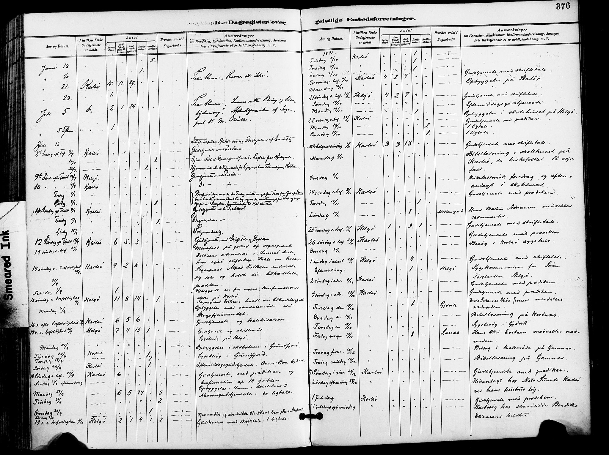 Karlsøy sokneprestembete, AV/SATØ-S-1299/H/Ha/Haa/L0007kirke: Parish register (official) no. 7, 1891-1902, p. 376