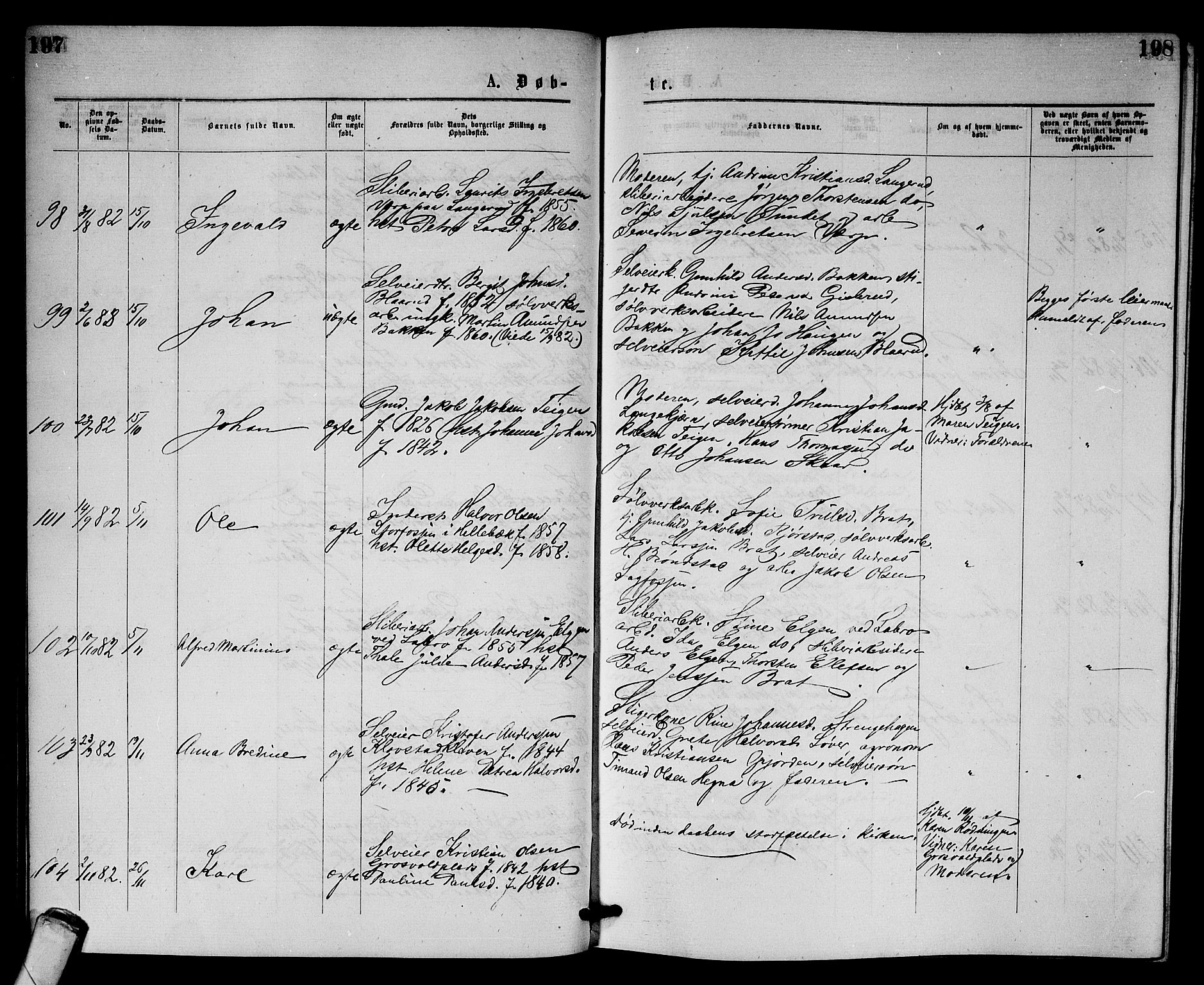 Sandsvær kirkebøker, AV/SAKO-A-244/G/Gb/L0001: Parish register (copy) no. II 1, 1874-1885, p. 197-198