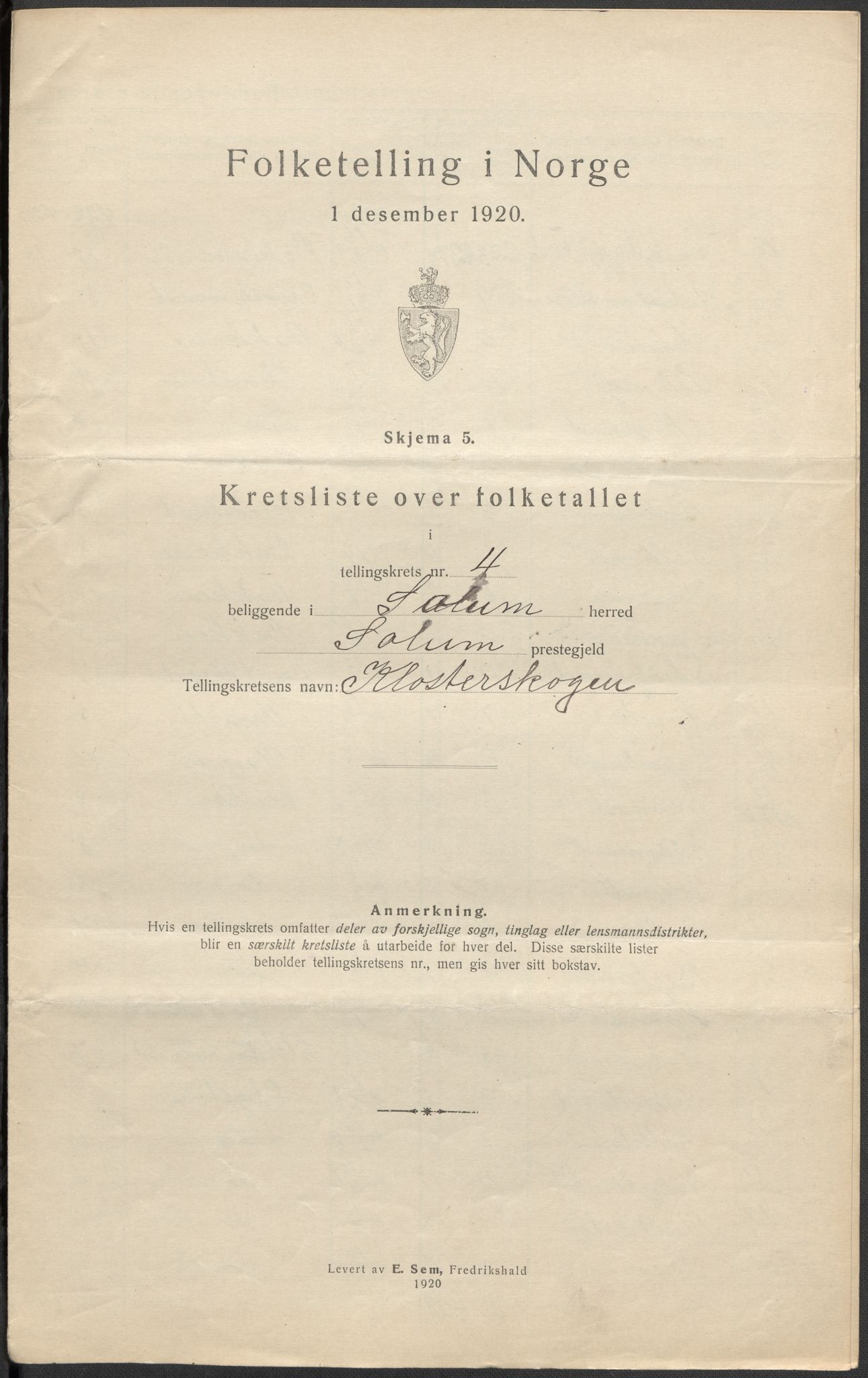 SAKO, 1920 census for Solum, 1920, p. 23