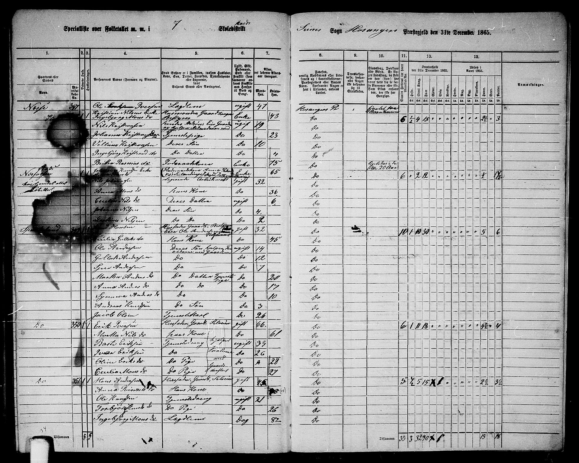 RA, 1865 census for Hosanger, 1865, p. 179