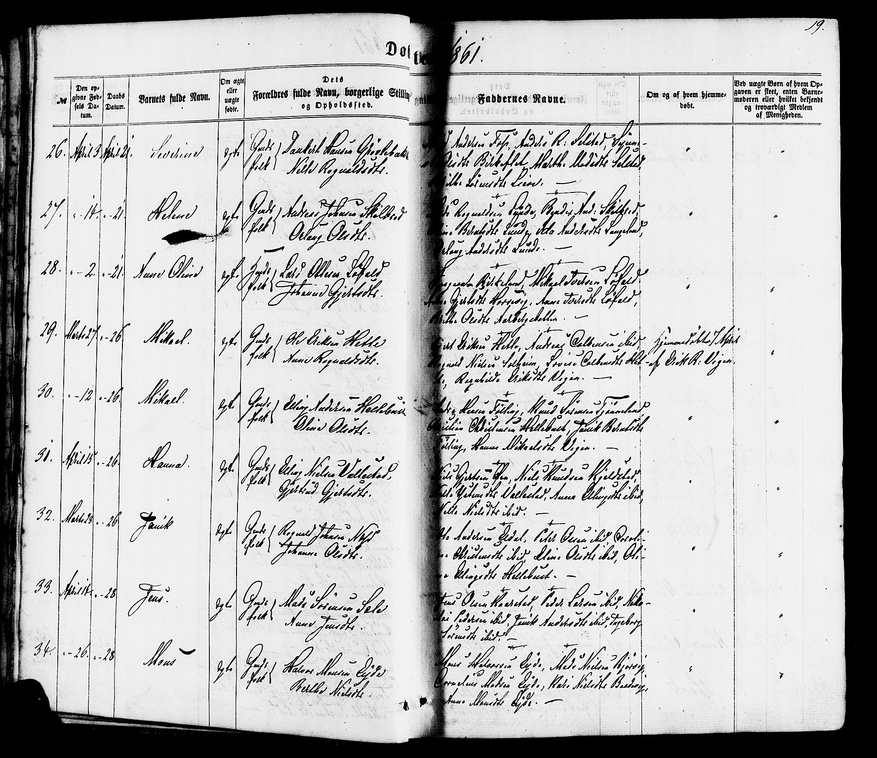 Gaular sokneprestembete, SAB/A-80001/H/Haa: Parish register (official) no. A 5, 1860-1881, p. 19