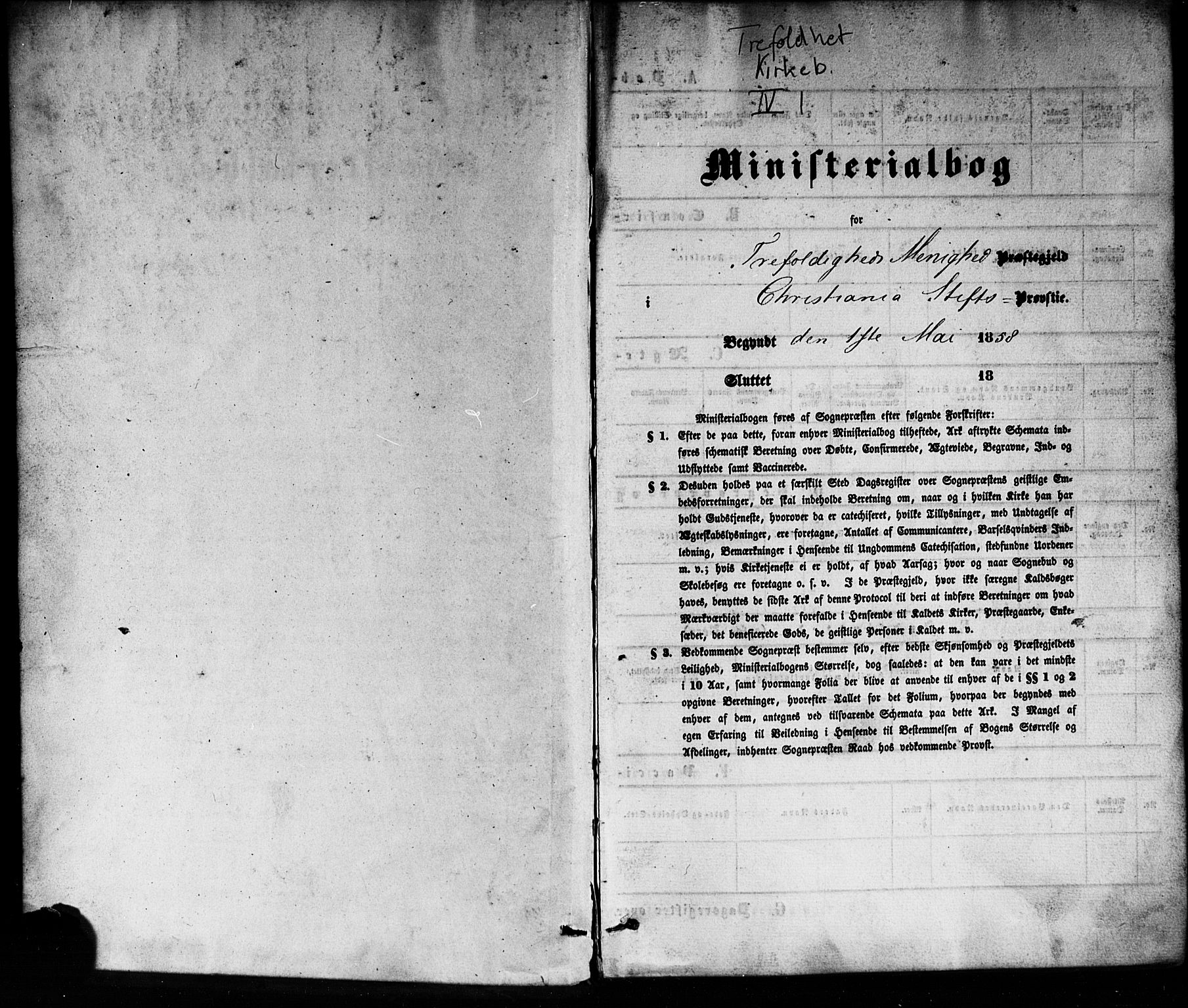 Trefoldighet prestekontor Kirkebøker, AV/SAO-A-10882/F/Fd/L0001: Parish register (official) no. IV 1, 1858-1877