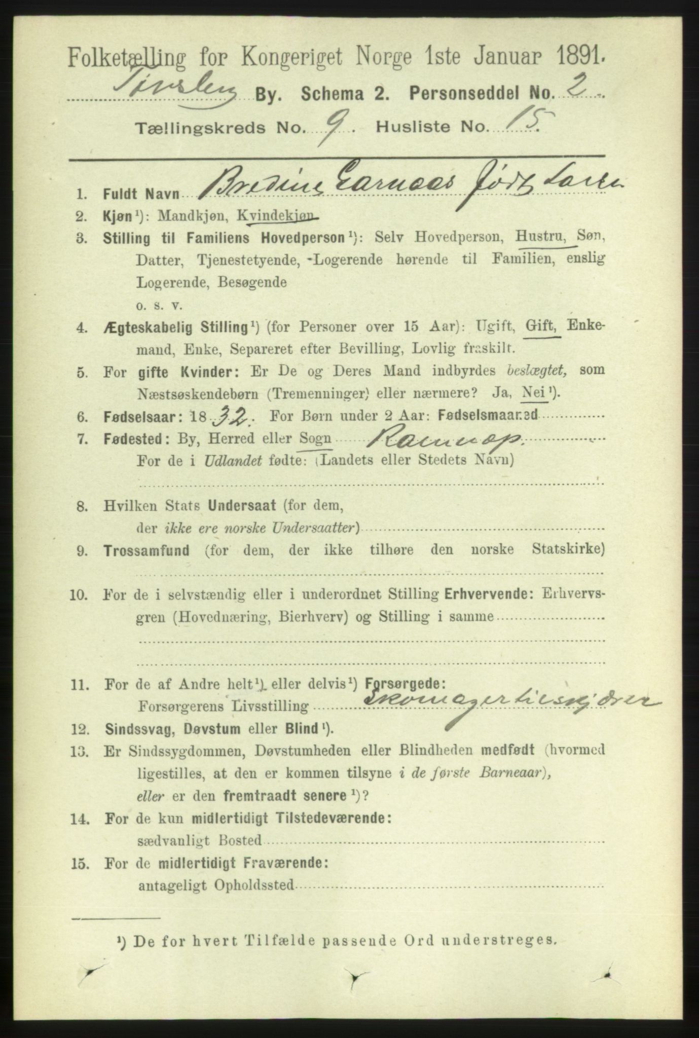 RA, 1891 census for 0705 Tønsberg, 1891, p. 3558