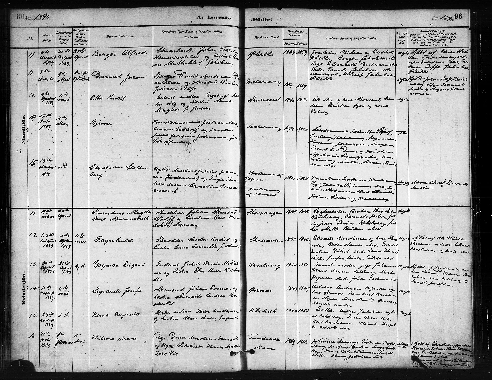 Ministerialprotokoller, klokkerbøker og fødselsregistre - Nordland, AV/SAT-A-1459/874/L1059: Parish register (official) no. 874A03, 1884-1890, p. 96