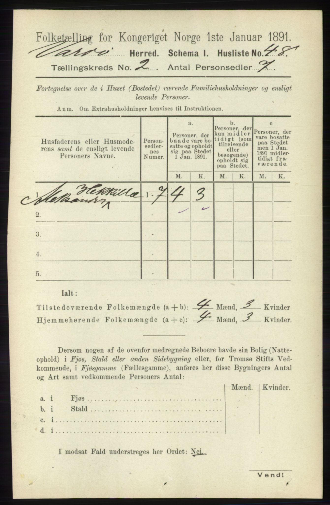 RA, 1891 census for 2028 Vardø, 1891, p. 265