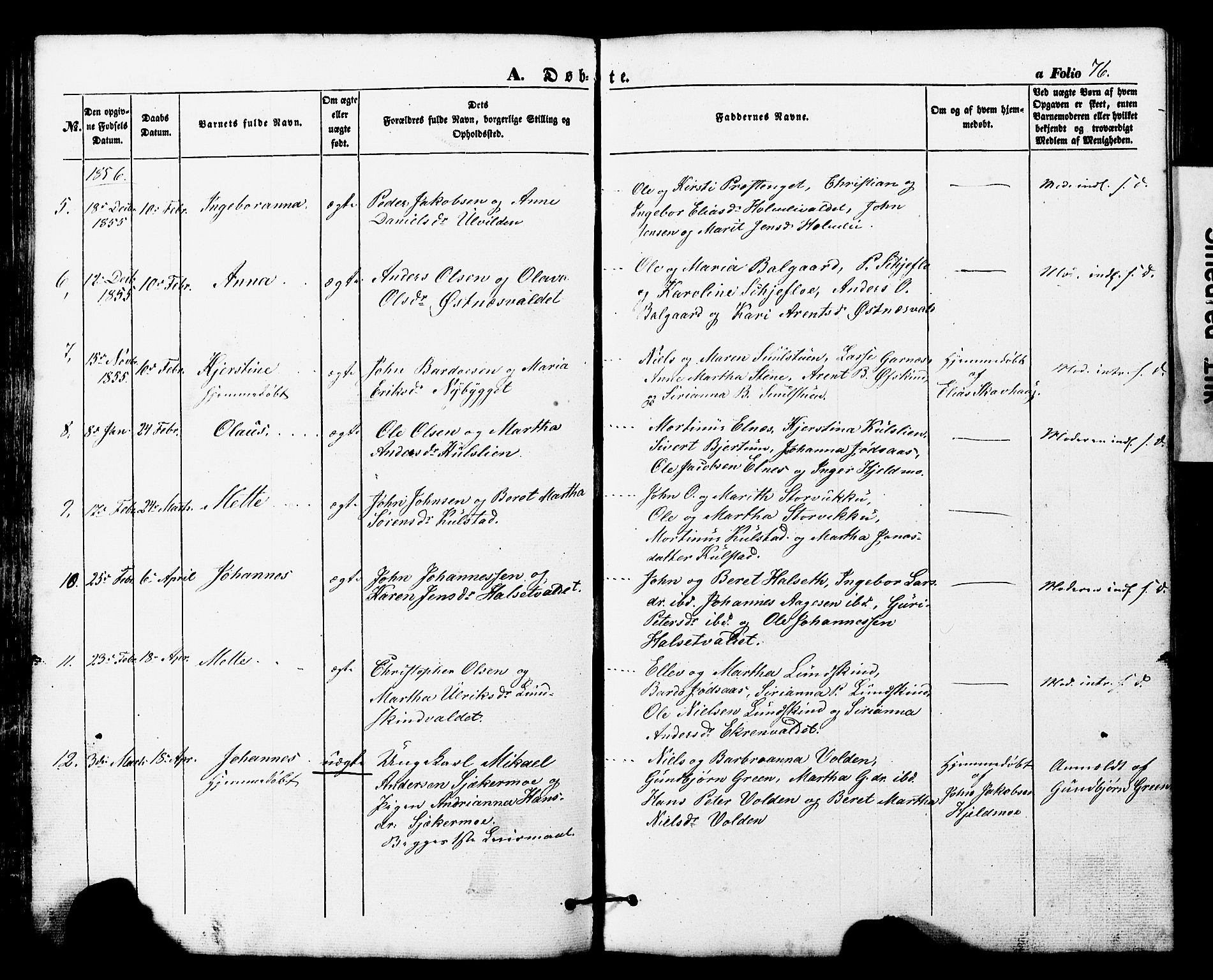 Ministerialprotokoller, klokkerbøker og fødselsregistre - Nord-Trøndelag, SAT/A-1458/724/L0268: Parish register (copy) no. 724C04, 1846-1878, p. 76