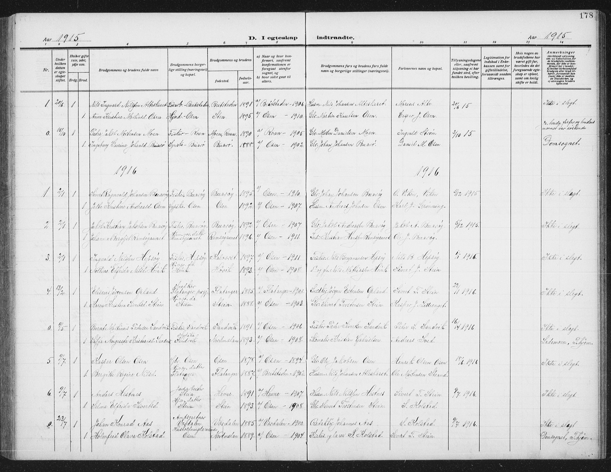 Ministerialprotokoller, klokkerbøker og fødselsregistre - Sør-Trøndelag, SAT/A-1456/658/L0727: Parish register (copy) no. 658C03, 1909-1935, p. 178