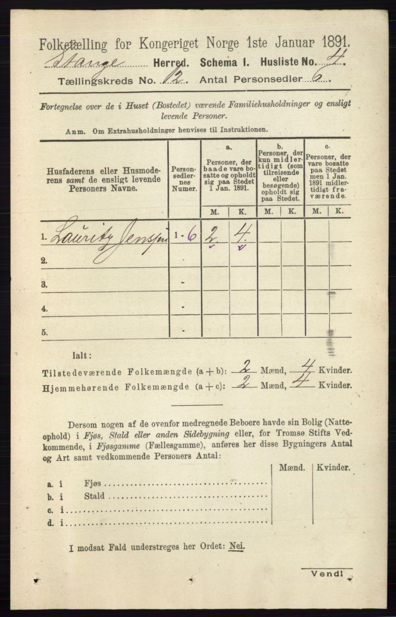 RA, 1891 census for 0417 Stange, 1891, p. 7952