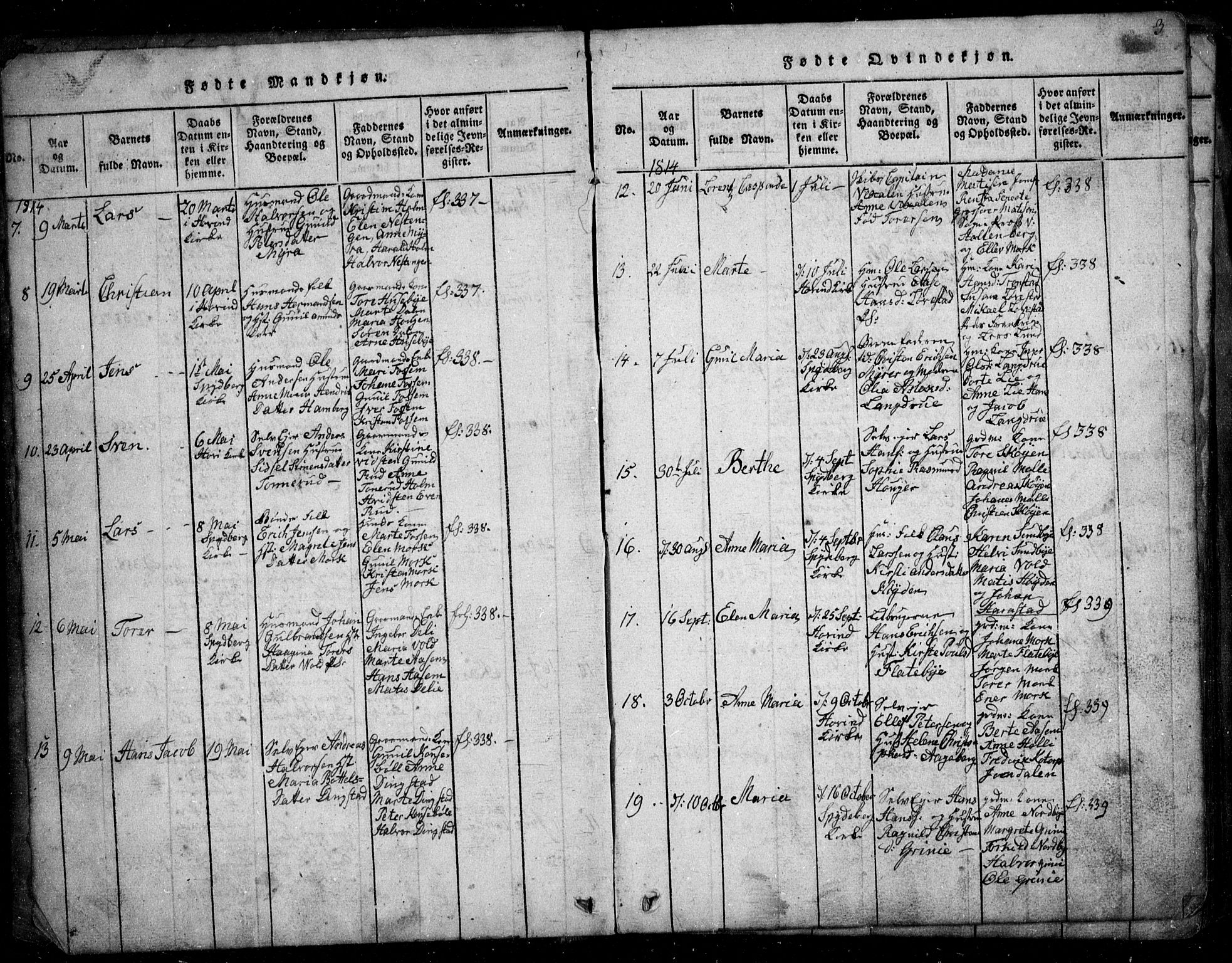 Spydeberg prestekontor Kirkebøker, AV/SAO-A-10924/G/Ga/L0001: Parish register (copy) no. I 1, 1814-1868, p. 3