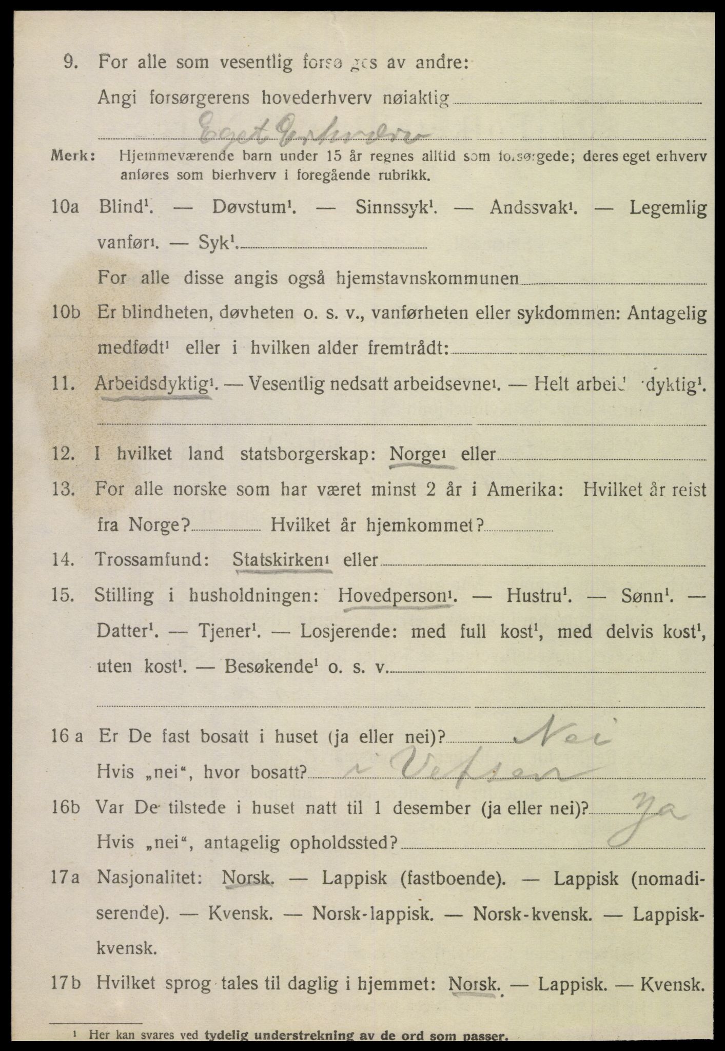 SAT, 1920 census for Tjøtta, 1920, p. 4338