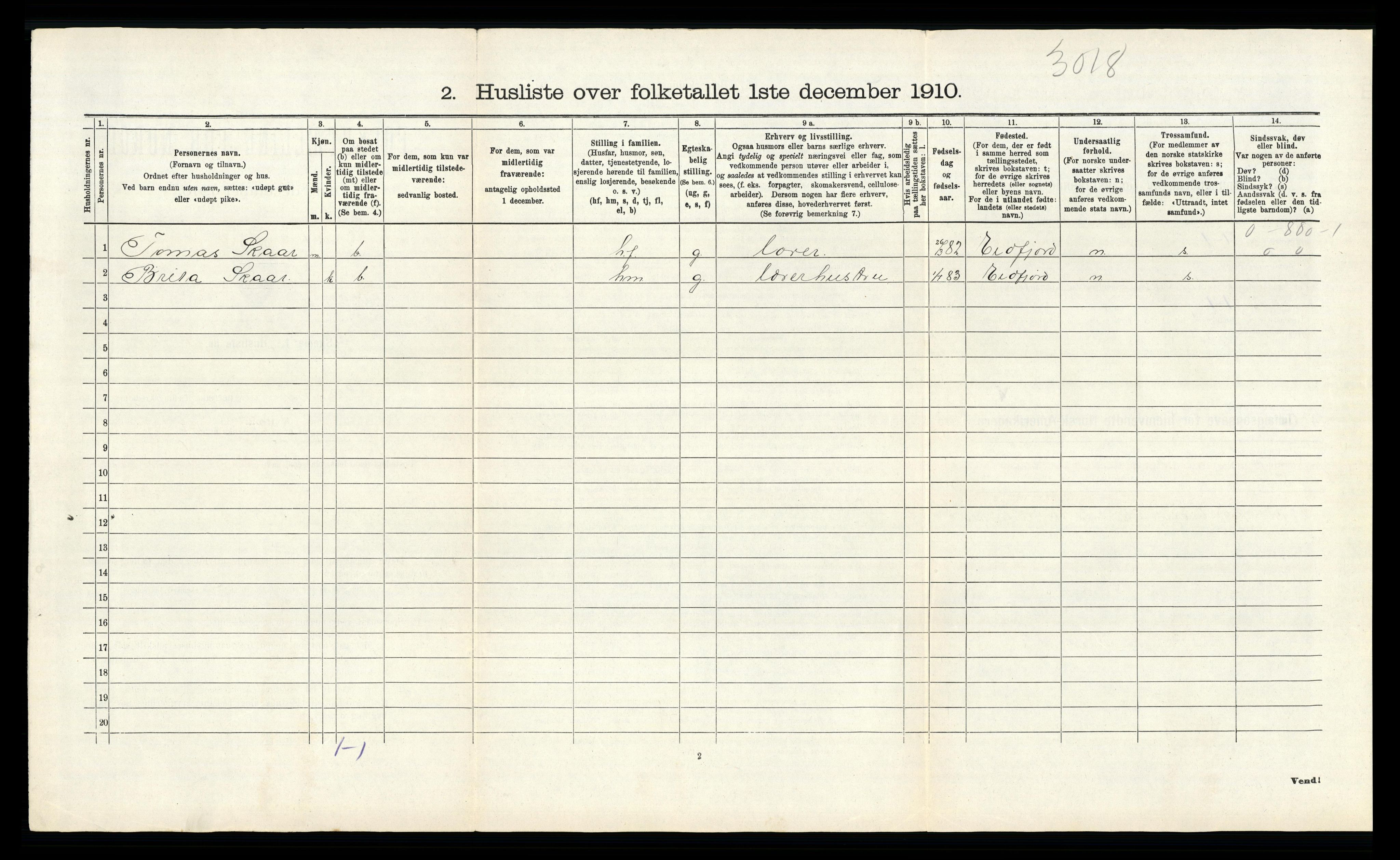 RA, 1910 census for Tysnes, 1910, p. 587