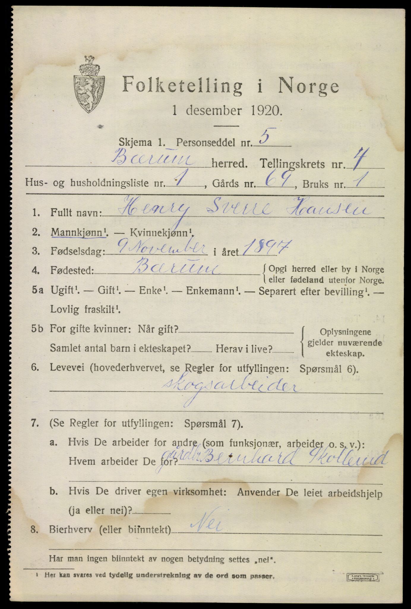 SAO, 1920 census for Bærum, 1920, p. 8756