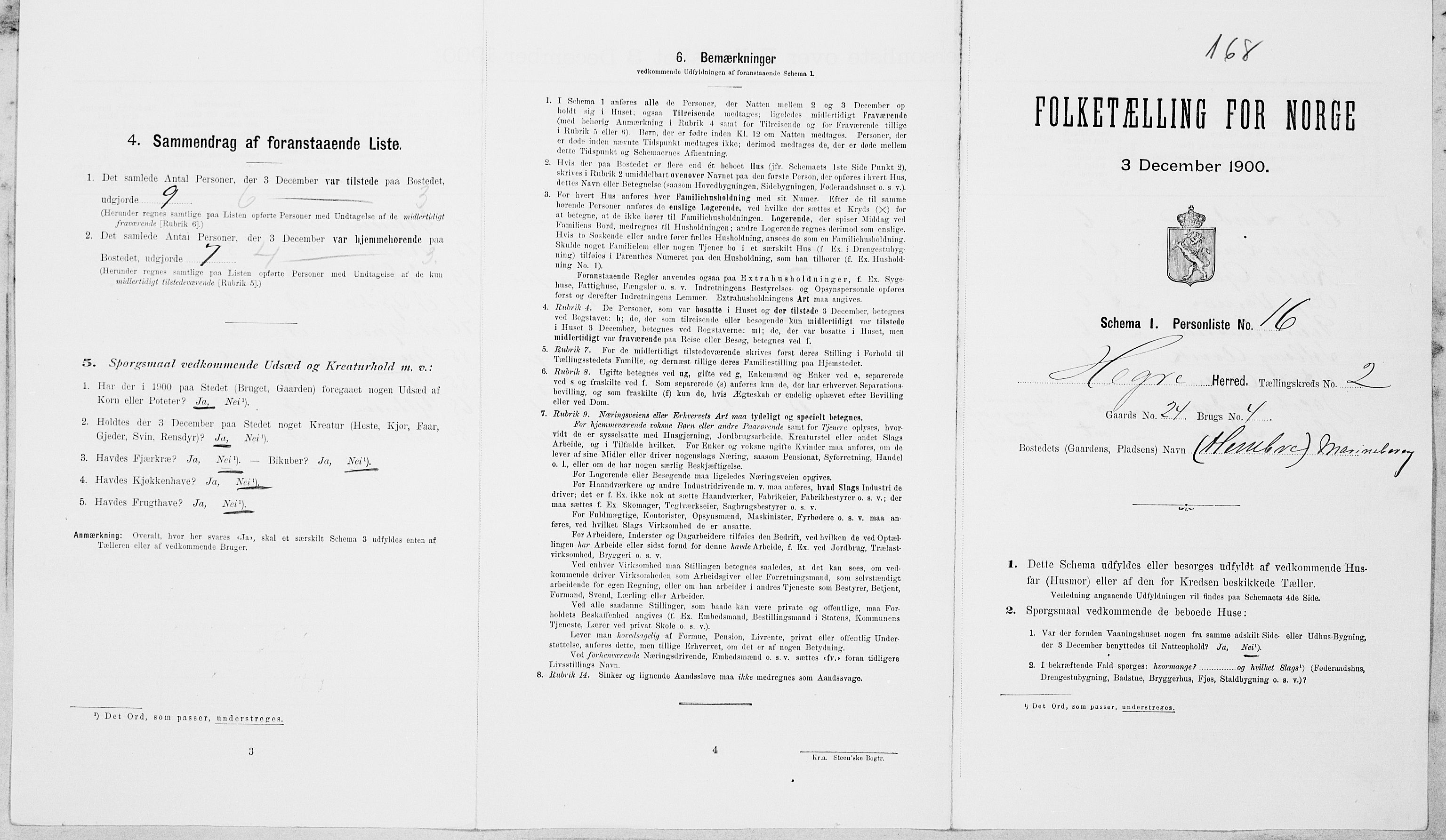 SAT, 1900 census for Hegra, 1900, p. 212