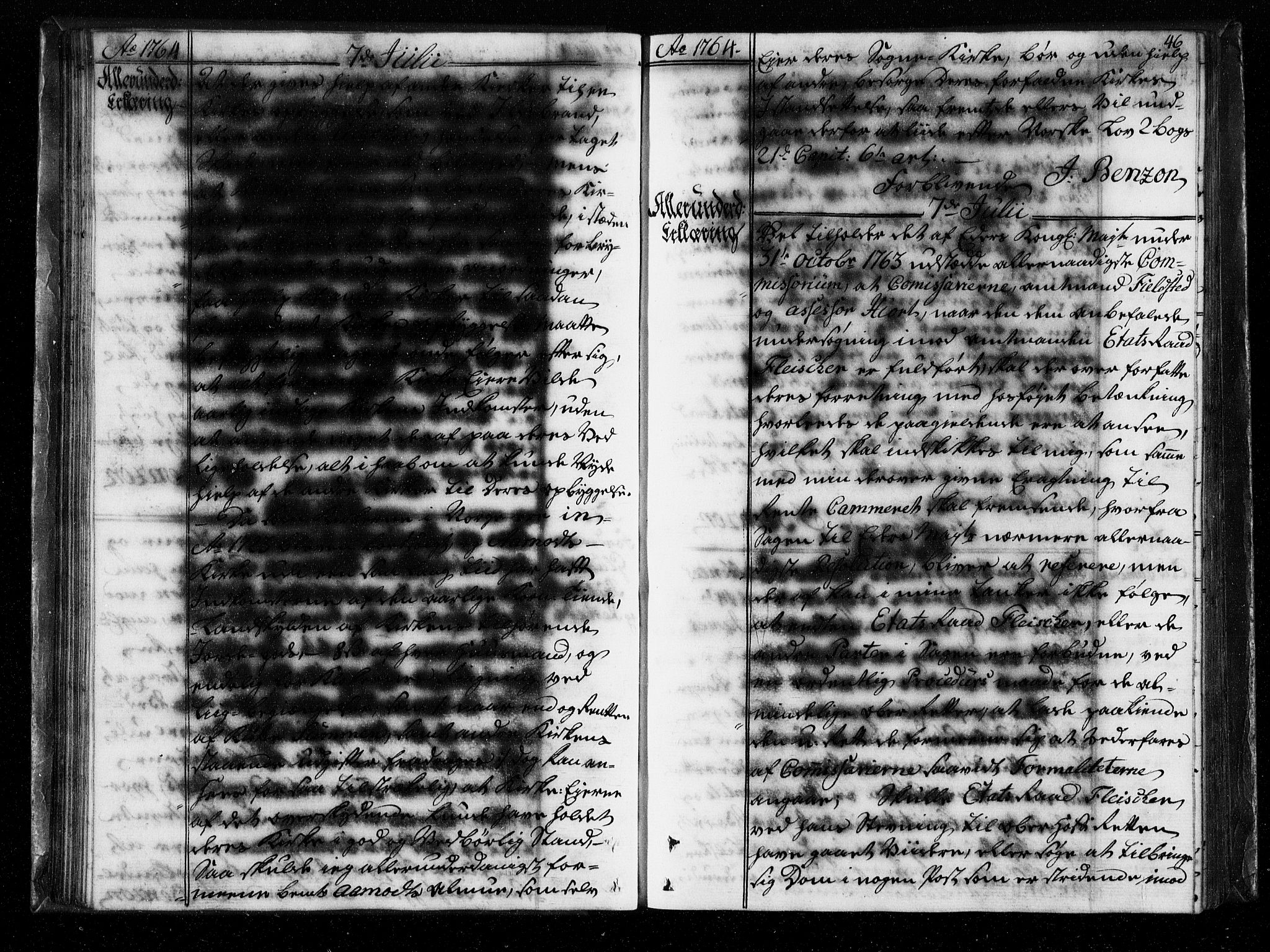 Stattholderembetet 1572-1771, AV/RA-EA-2870/Bf/L0004: Stattholderprotokoll (allmenn kopibok), 1764-1765, p. 45b-46a