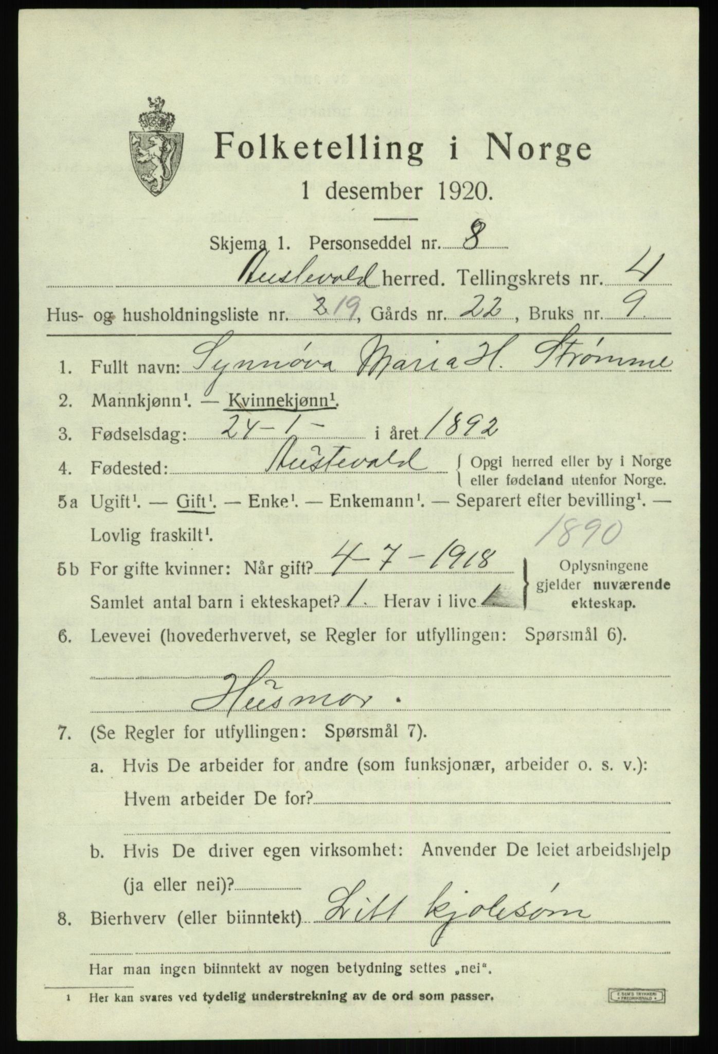 SAB, 1920 census for Austevoll, 1920, p. 2952