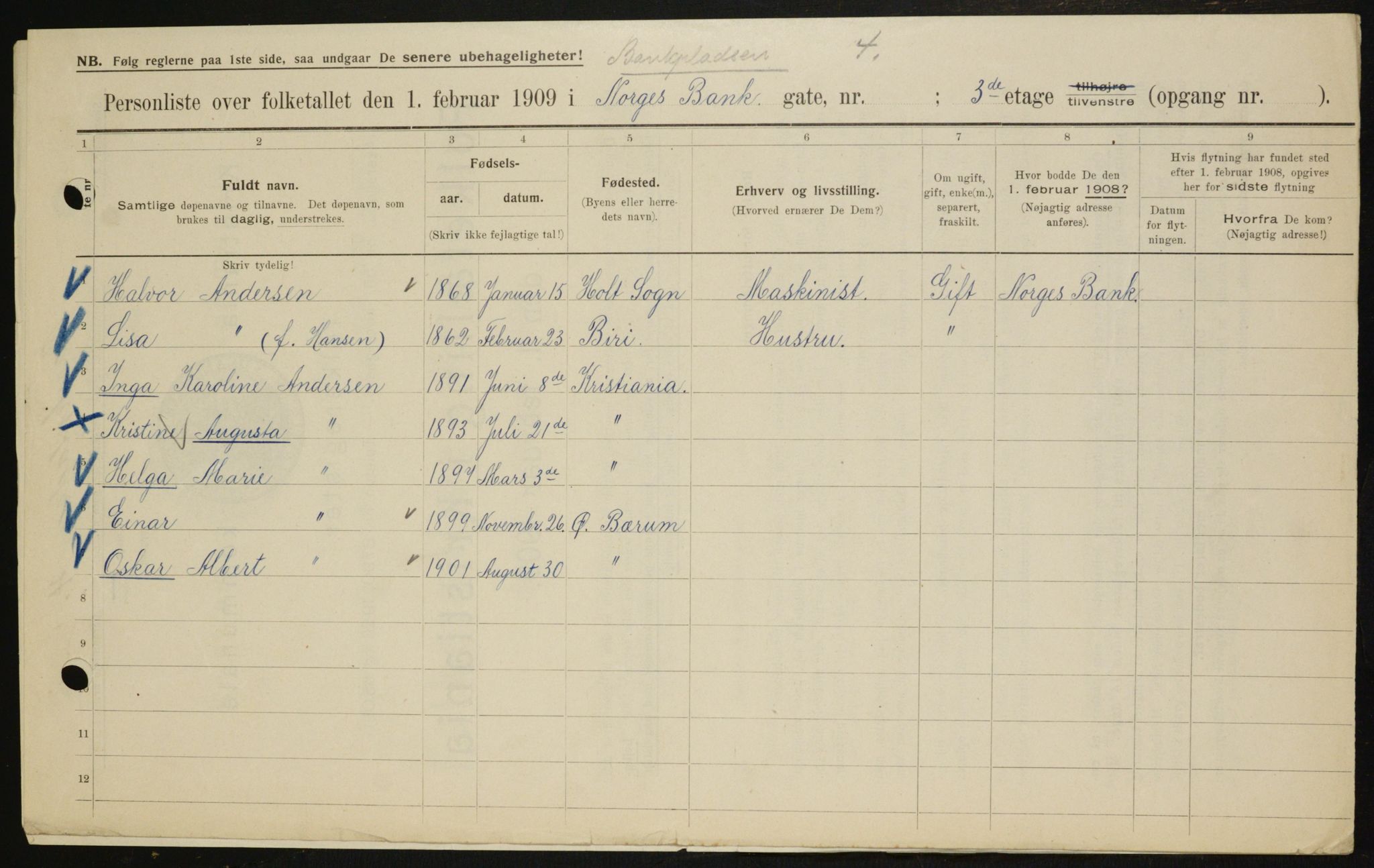 OBA, Municipal Census 1909 for Kristiania, 1909, p. 3098