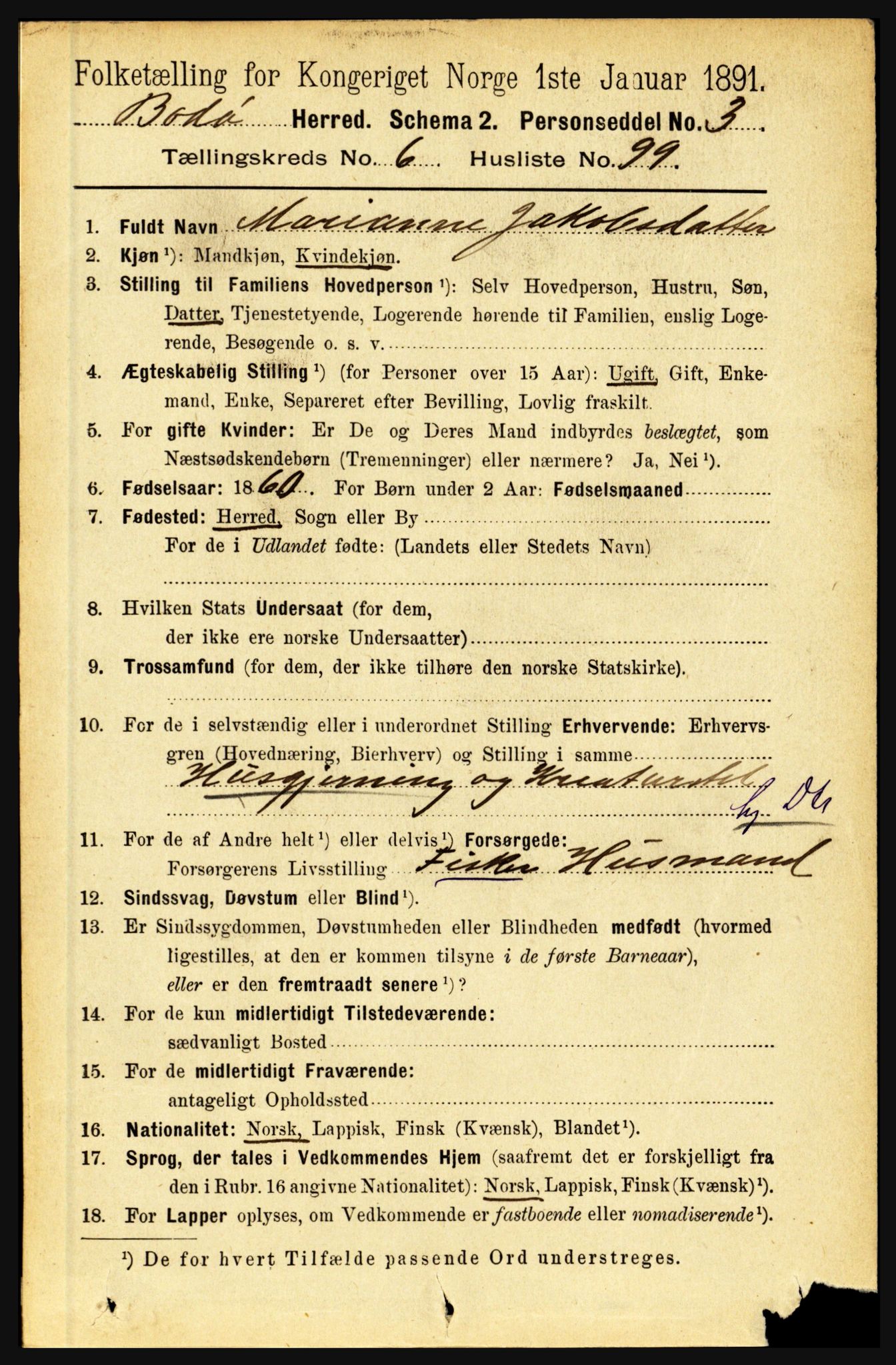 RA, 1891 census for 1843 Bodø, 1891, p. 4560