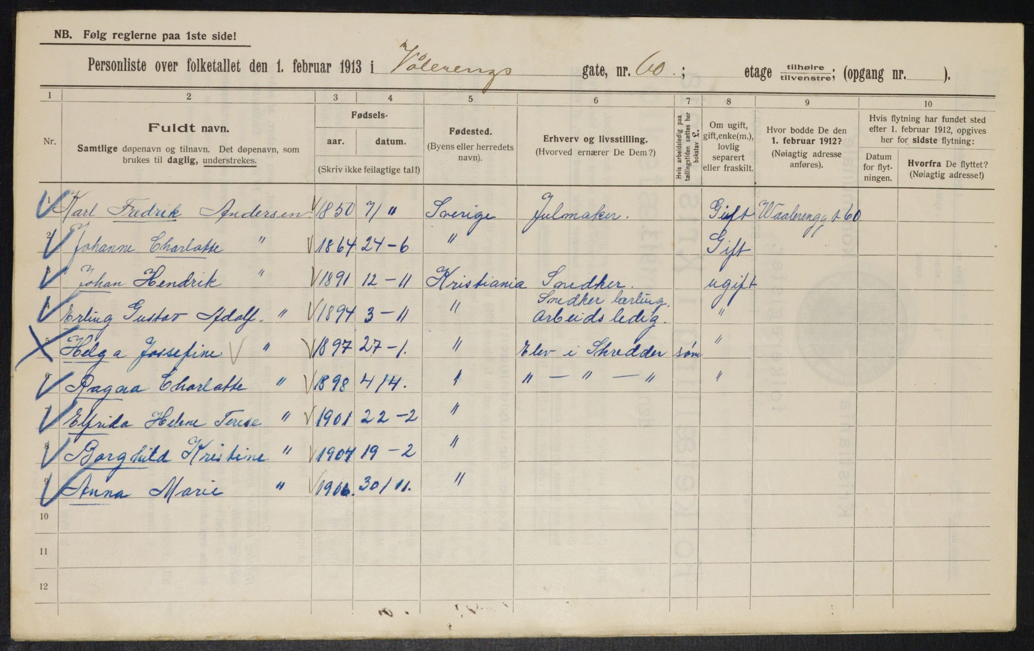 OBA, Municipal Census 1913 for Kristiania, 1913, p. 126117