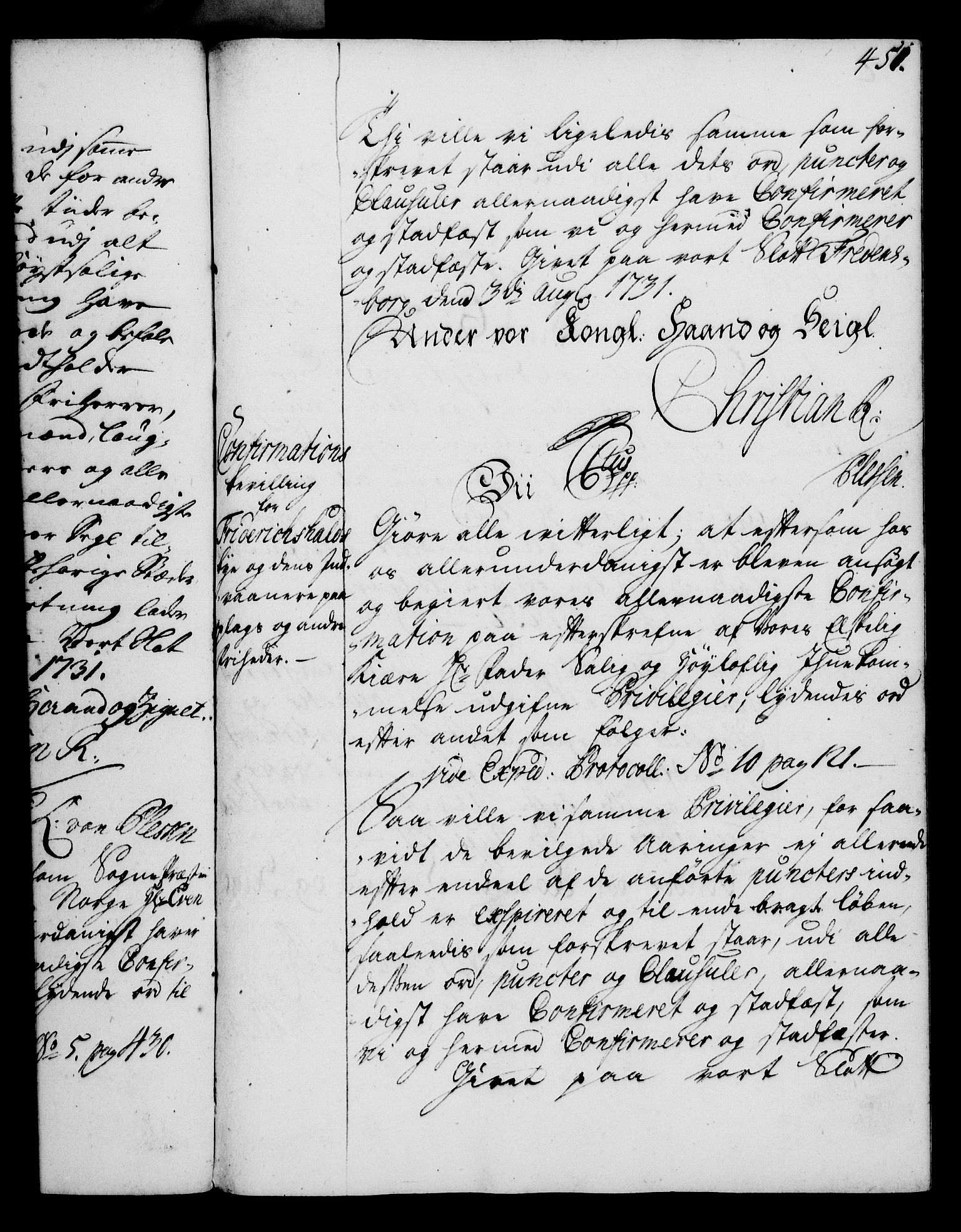 Rentekammeret, Kammerkanselliet, RA/EA-3111/G/Gg/Gga/L0003: Norsk ekspedisjonsprotokoll med register (merket RK 53.3), 1727-1734, p. 451