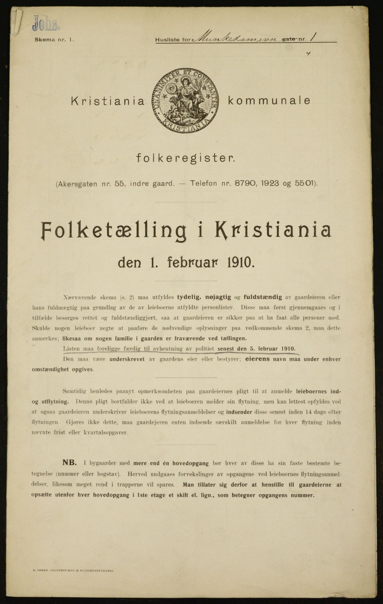 OBA, Municipal Census 1910 for Kristiania, 1910, p. 64502