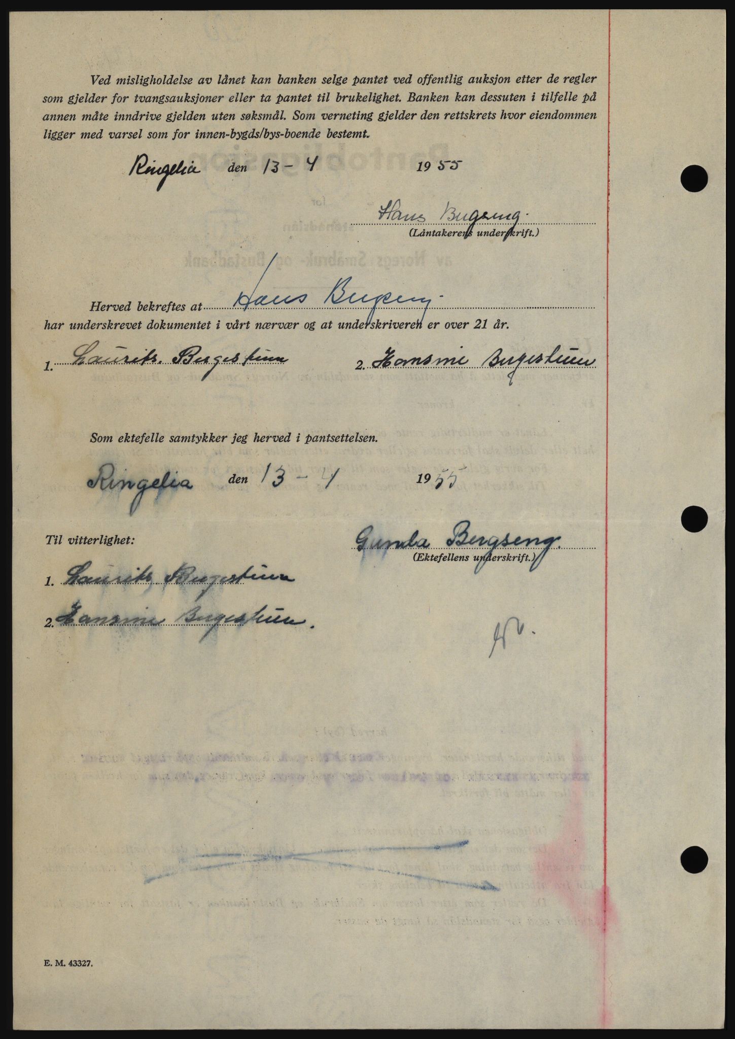 Hadeland og Land tingrett, SAH/TING-010/H/Hb/Hbc/L0032: Mortgage book no. B32, 1955-1955, Diary no: : 1056/1955