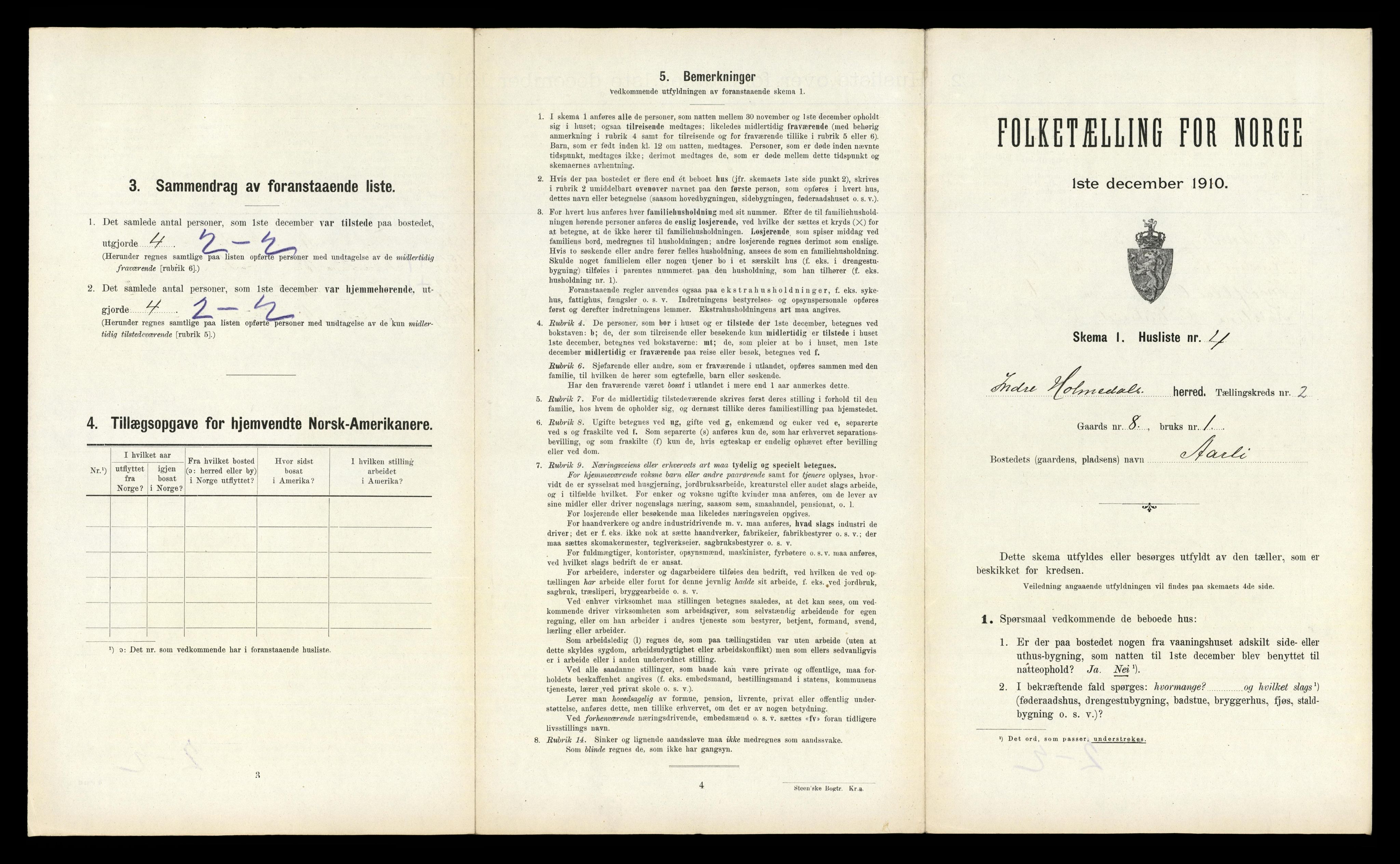 RA, 1910 census for Indre Holmedal, 1910, p. 124