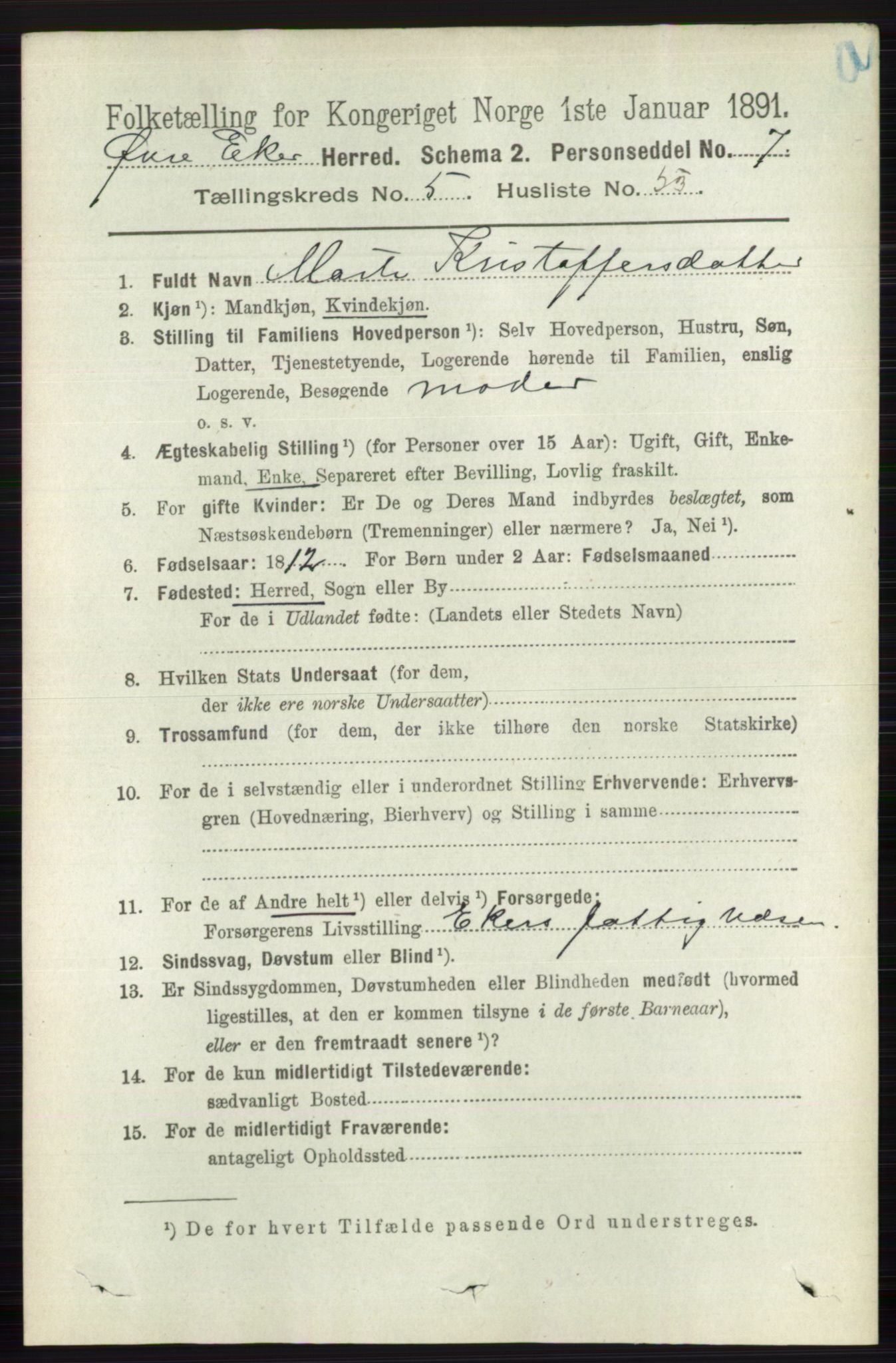 RA, 1891 census for 0624 Øvre Eiker, 1891, p. 2171