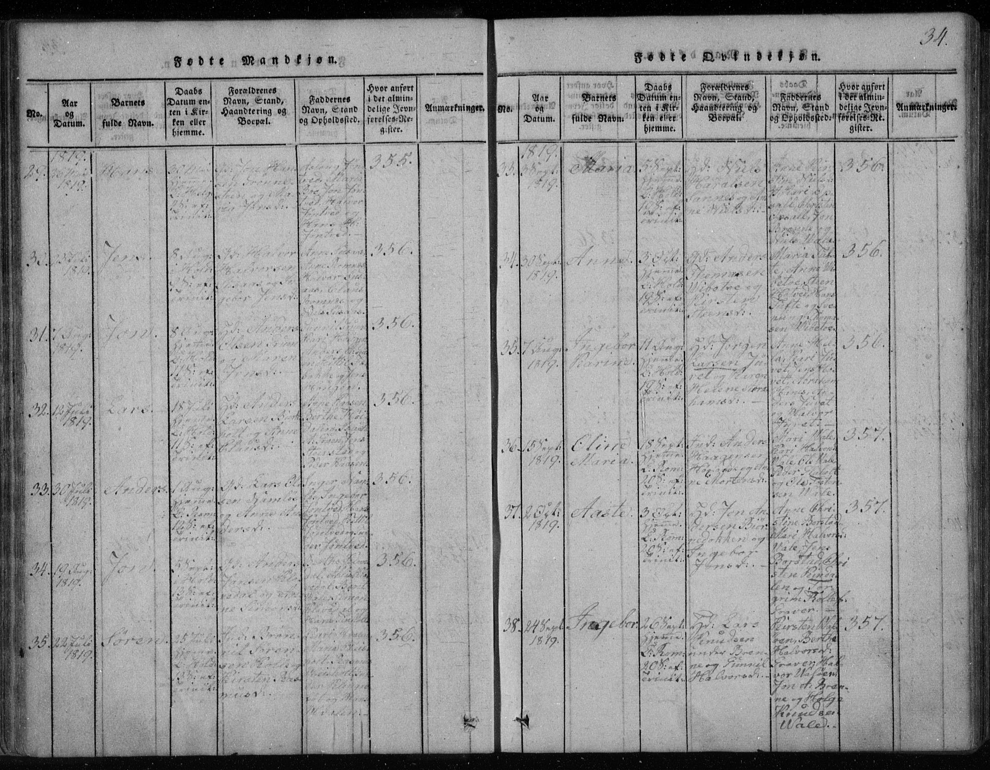 Holla kirkebøker, AV/SAKO-A-272/F/Fa/L0003: Parish register (official) no. 3, 1815-1830, p. 34