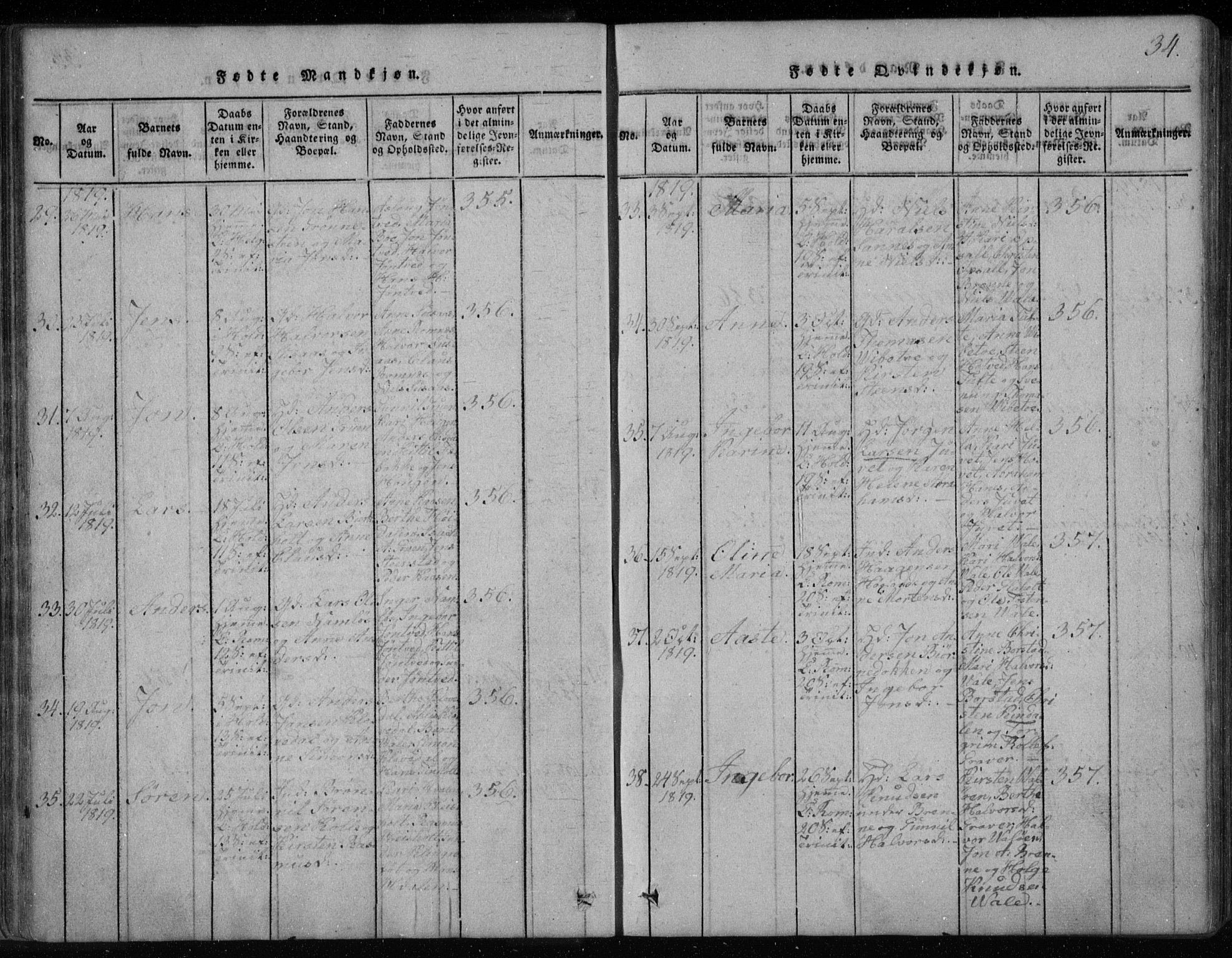 Holla kirkebøker, SAKO/A-272/F/Fa/L0003: Parish register (official) no. 3, 1815-1830, p. 34