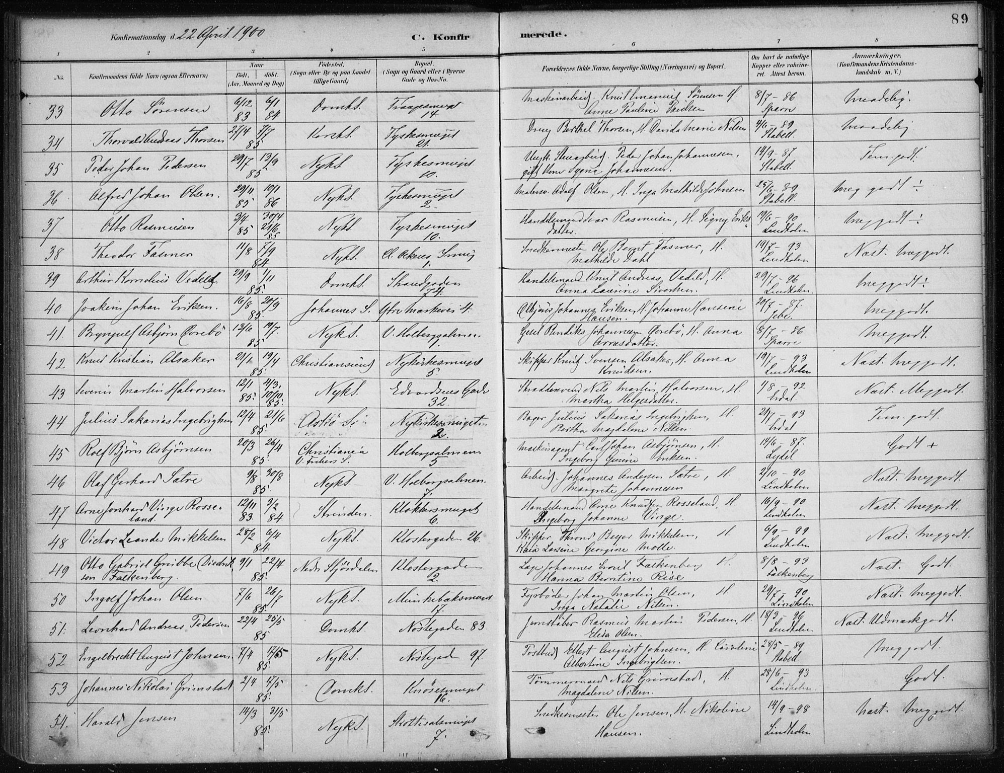 Nykirken Sokneprestembete, AV/SAB-A-77101/H/Haa/L0027: Parish register (official) no. C 6, 1886-1913, p. 89