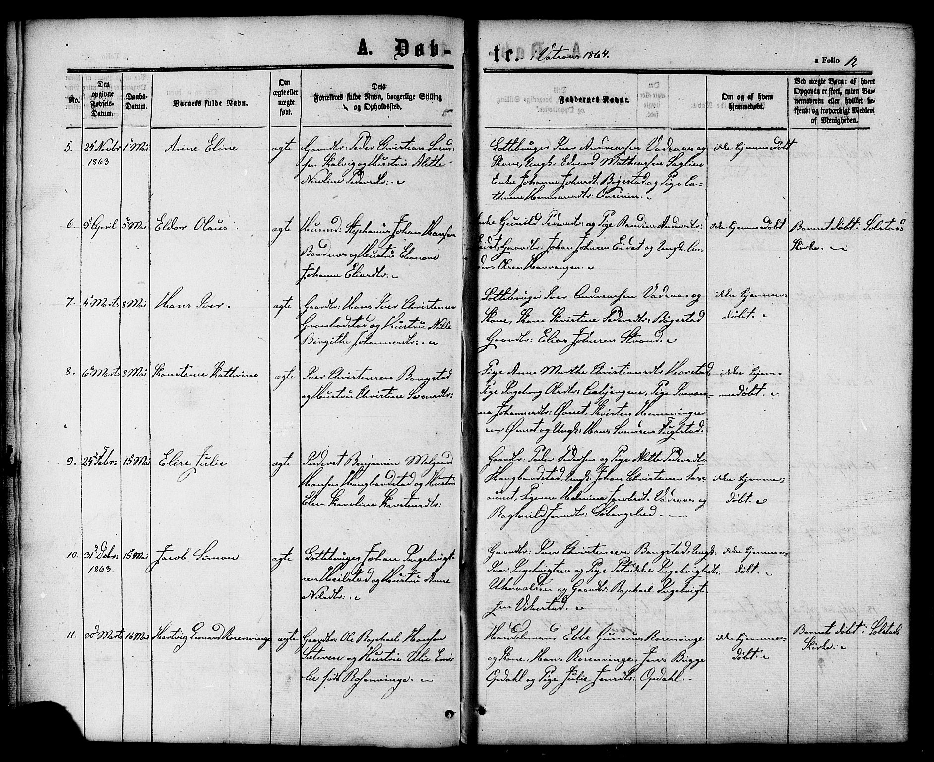 Ministerialprotokoller, klokkerbøker og fødselsregistre - Nordland, SAT/A-1459/810/L0146: Parish register (official) no. 810A08 /1, 1862-1874, p. 12