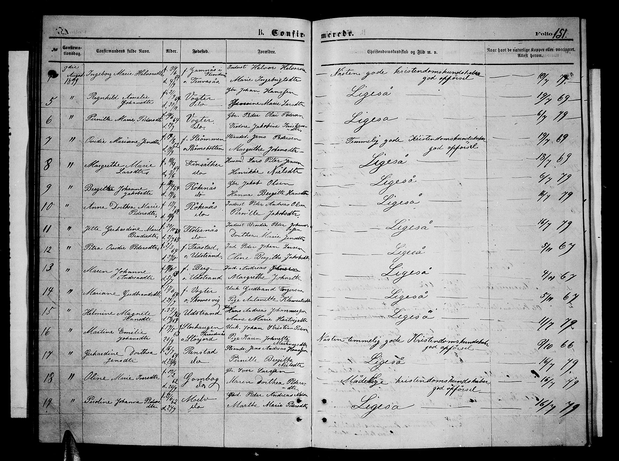 Kvæfjord sokneprestkontor, SATØ/S-1323/G/Ga/Gab/L0004klokker: Parish register (copy) no. 4, 1870-1886, p. 151