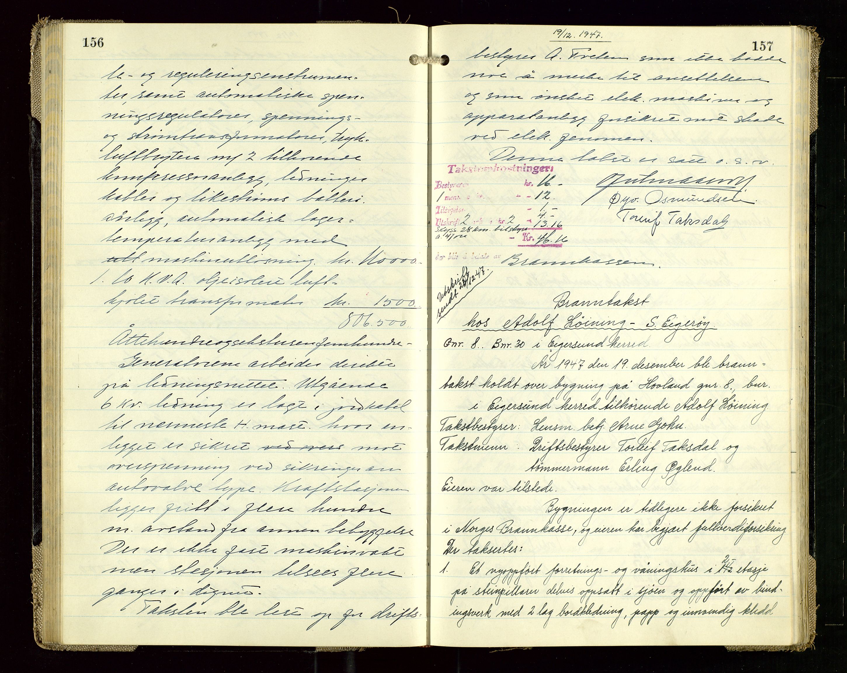 Eigersund lensmannskontor, SAST/A-100171/Goa/L0008: "Branntakstprotokoll", 1947-1948, p. 156-157