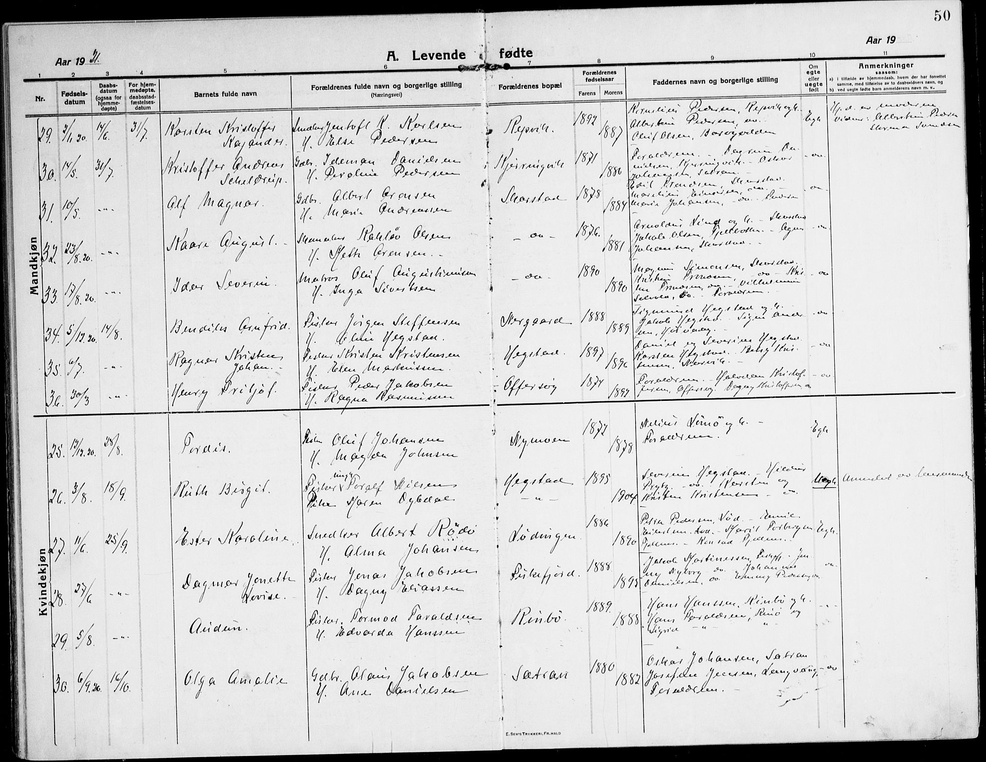 Ministerialprotokoller, klokkerbøker og fødselsregistre - Nordland, AV/SAT-A-1459/872/L1037: Parish register (official) no. 872A12, 1914-1925, p. 50