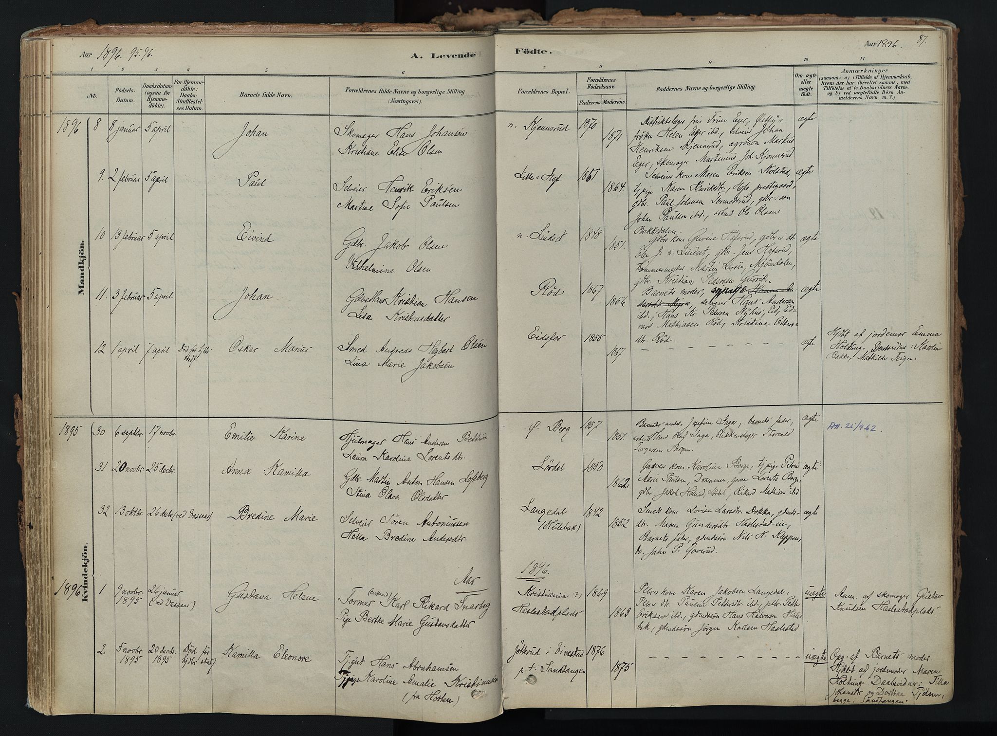 Hof kirkebøker, AV/SAKO-A-64/F/Fa/L0007: Parish register (official) no. I 7, 1878-1940, p. 87