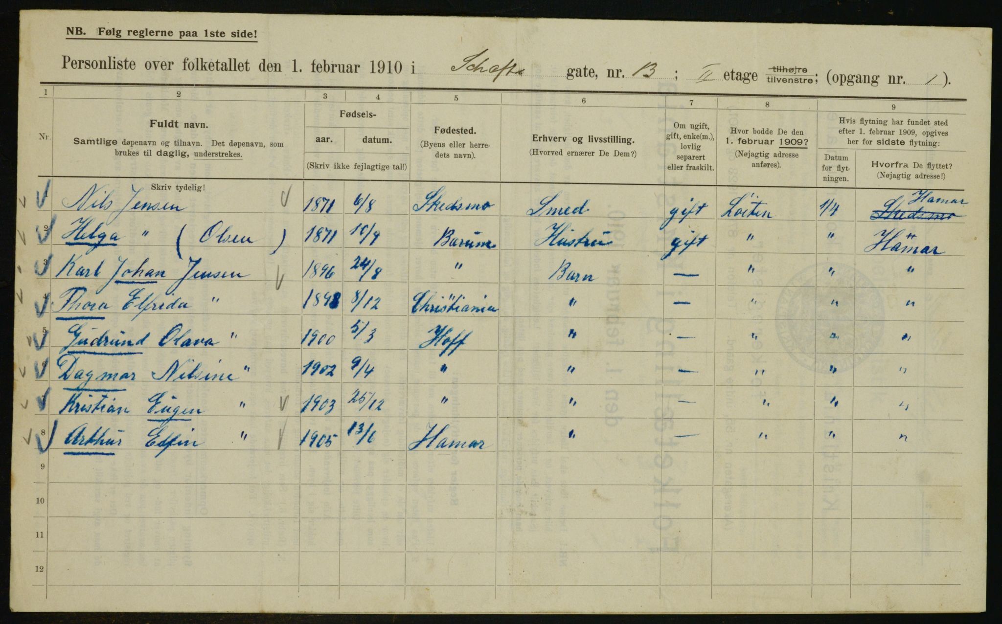 OBA, Municipal Census 1910 for Kristiania, 1910, p. 85491