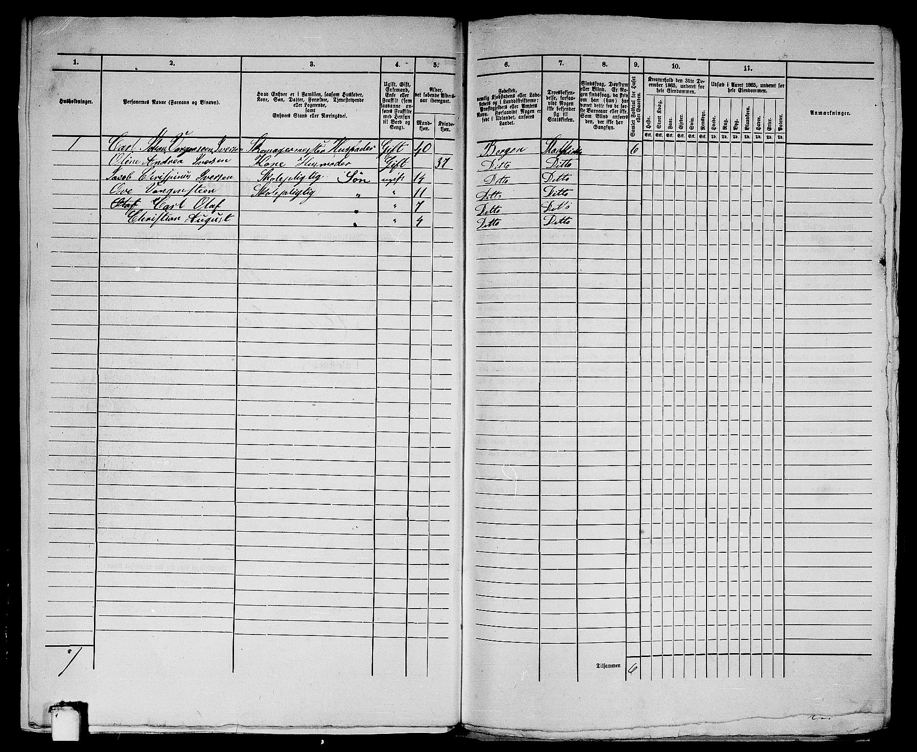 RA, 1865 census for Bergen, 1865, p. 2564