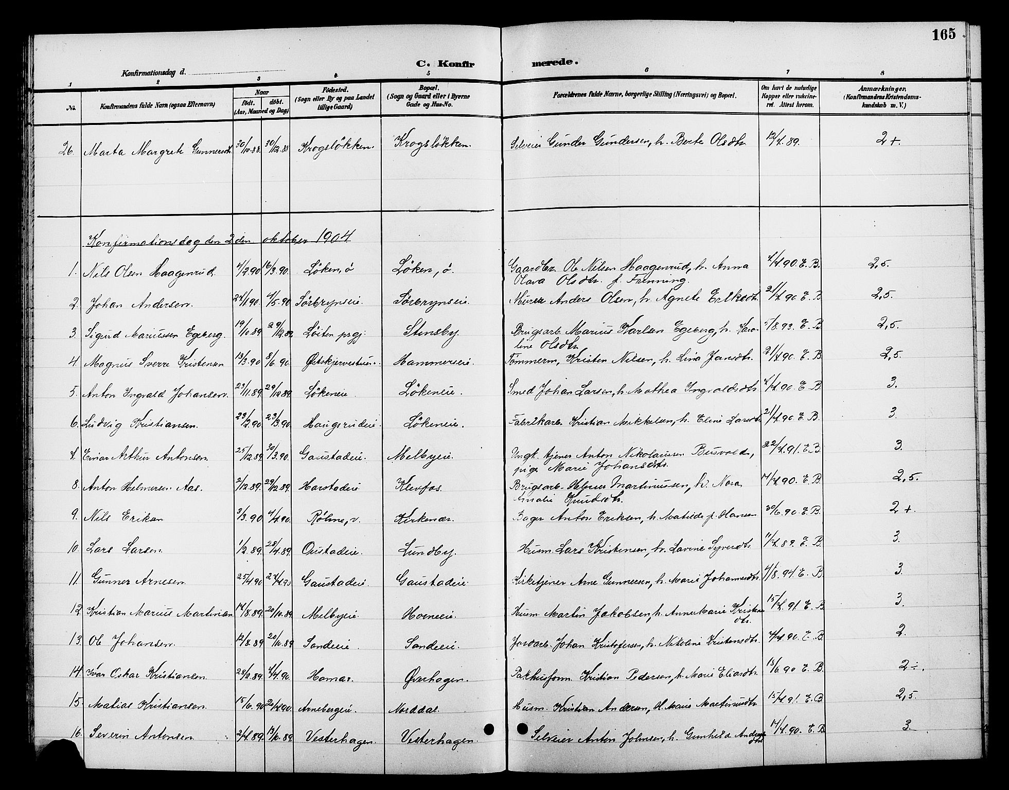 Romedal prestekontor, SAH/PREST-004/L/L0012: Parish register (copy) no. 12, 1896-1914, p. 165