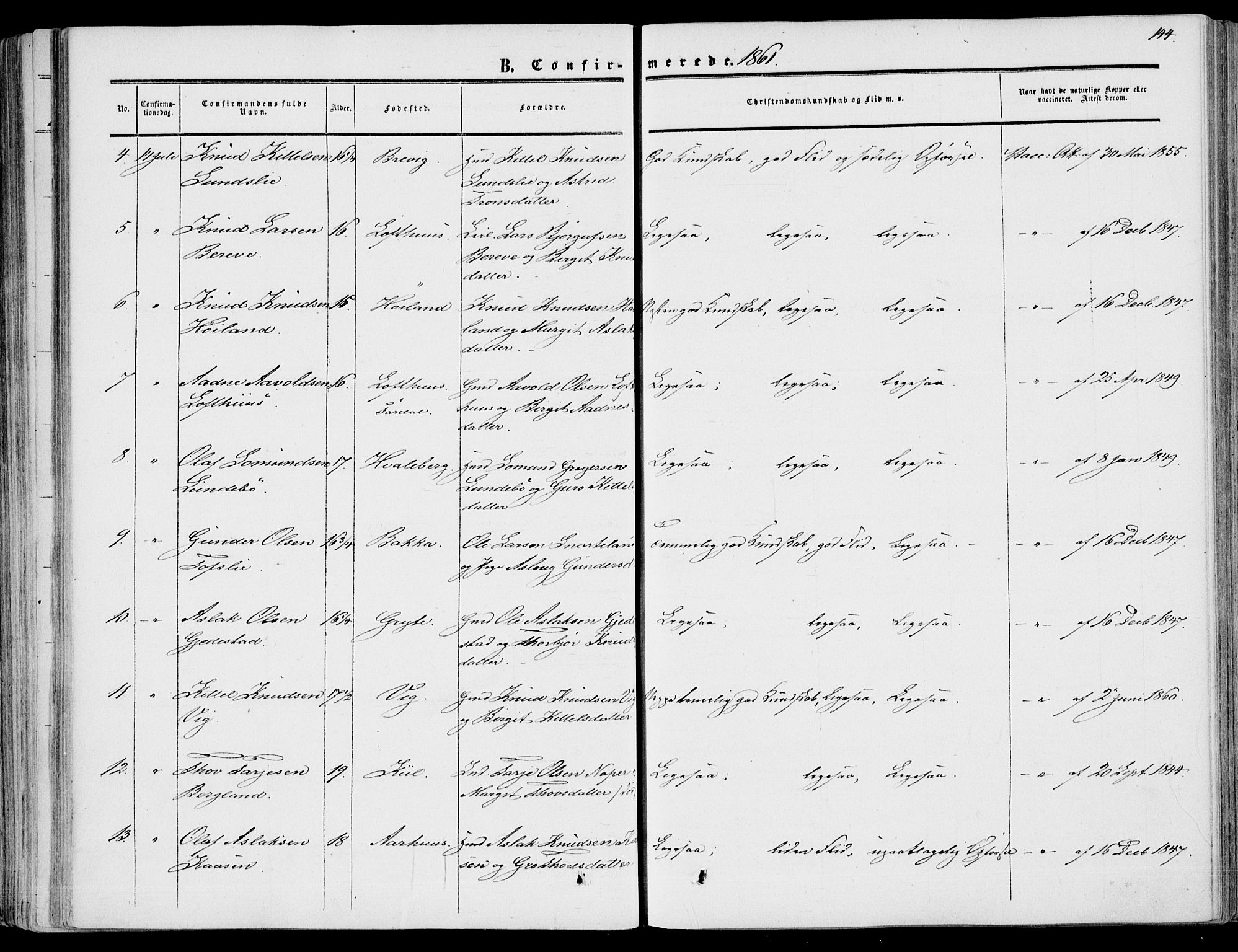 Fyresdal kirkebøker, SAKO/A-263/F/Fa/L0005: Parish register (official) no. I 5, 1855-1871, p. 144