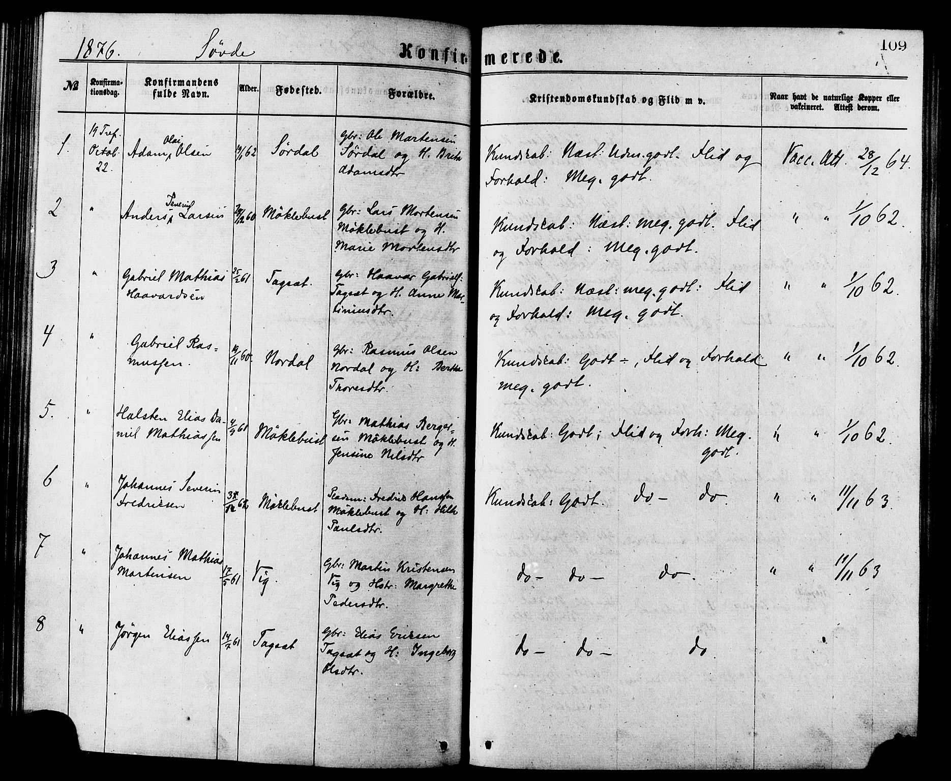 Ministerialprotokoller, klokkerbøker og fødselsregistre - Møre og Romsdal, SAT/A-1454/502/L0024: Parish register (official) no. 502A02, 1873-1884, p. 109