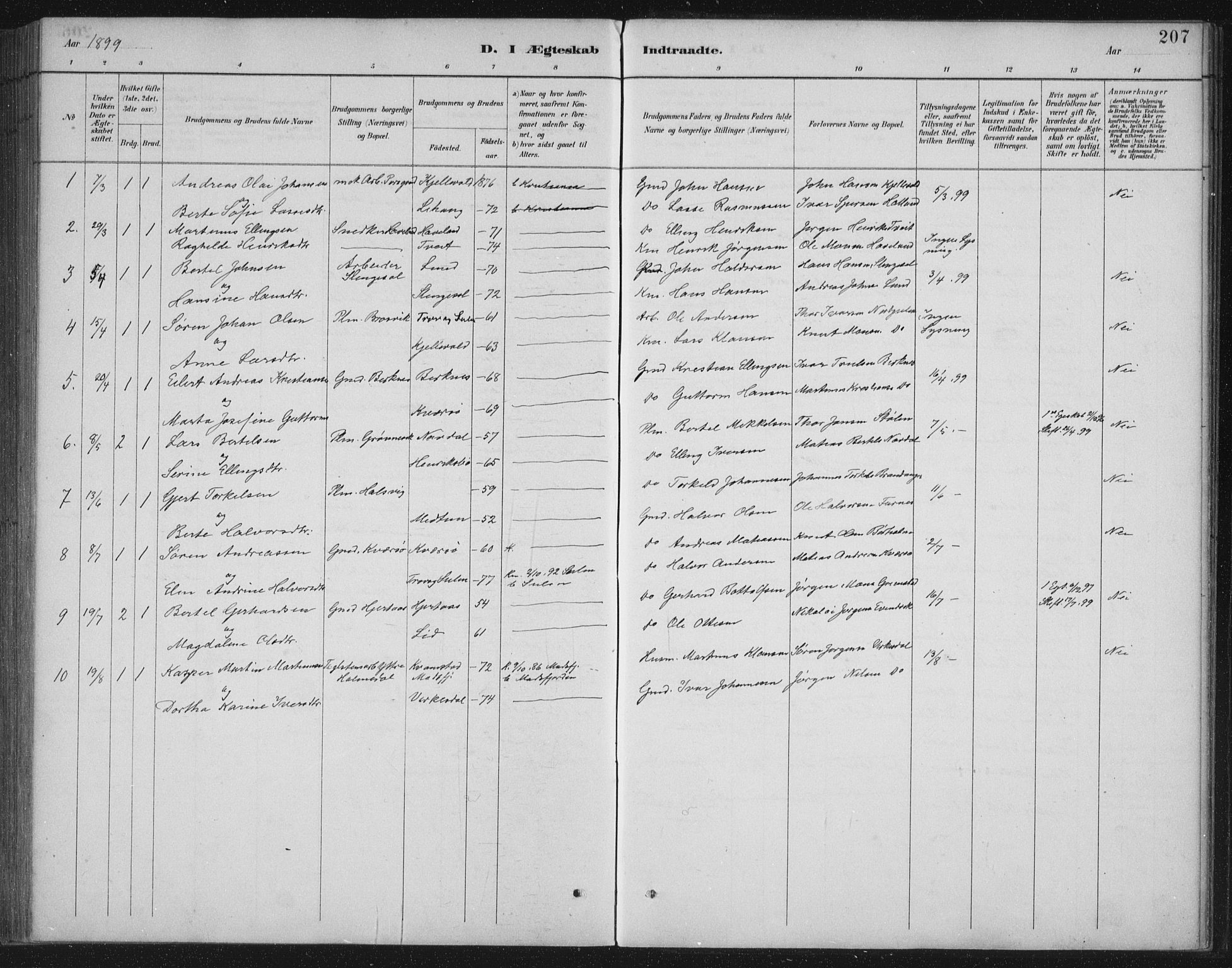 Gulen sokneprestembete, AV/SAB-A-80201/H/Hab/Habb/L0003: Parish register (copy) no. B 3, 1884-1907, p. 207