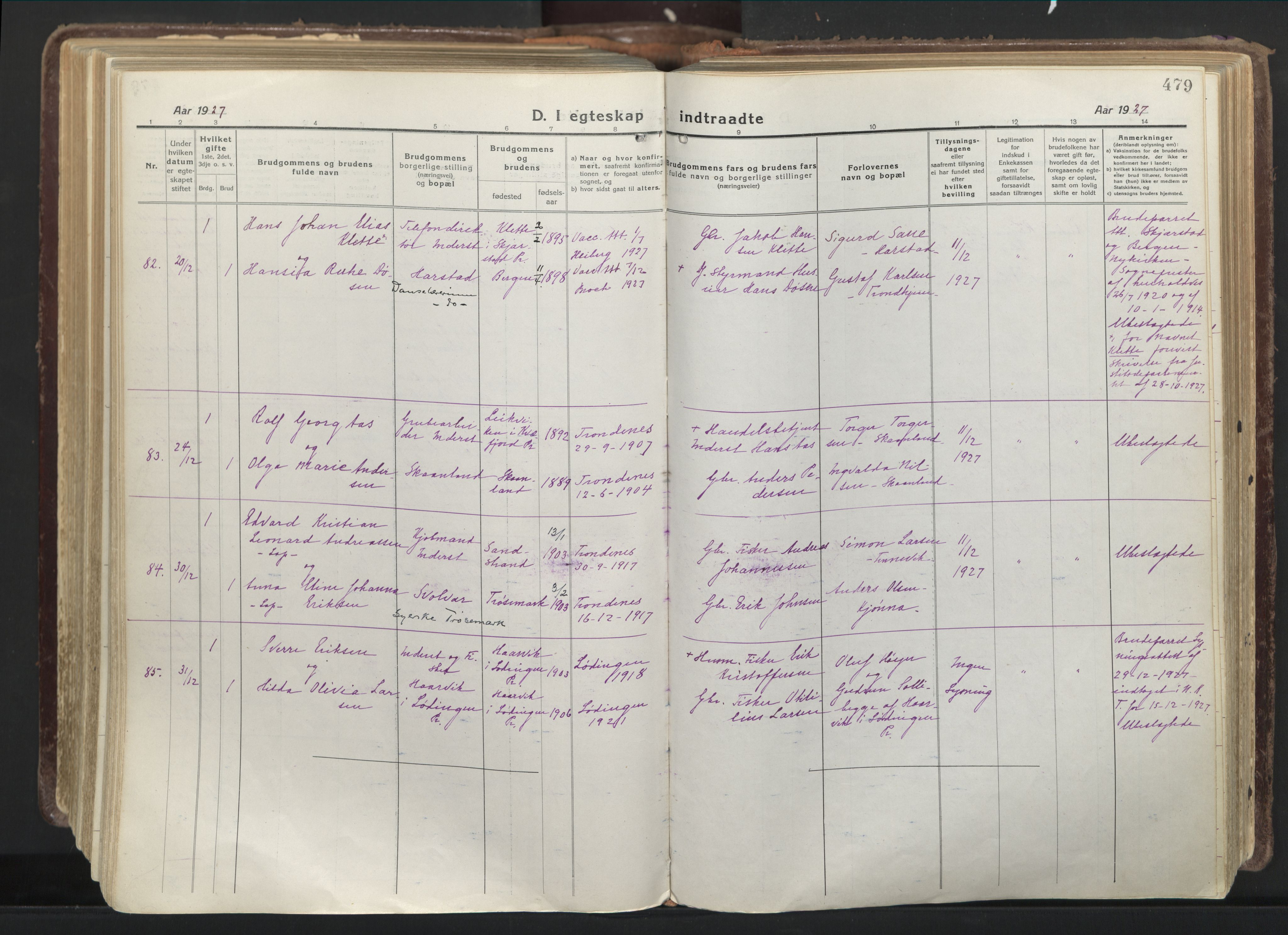 Trondenes sokneprestkontor, AV/SATØ-S-1319/H/Ha/L0019kirke: Parish register (official) no. 19, 1919-1928, p. 479