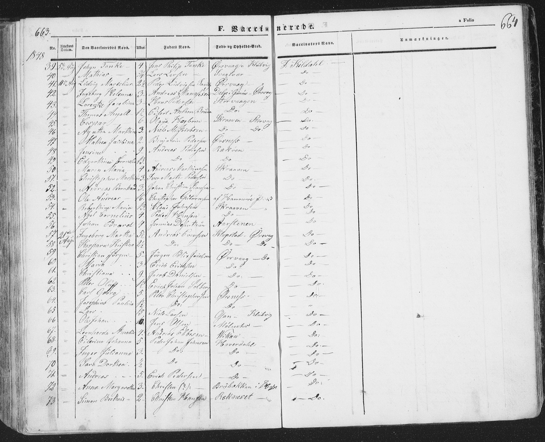 Ministerialprotokoller, klokkerbøker og fødselsregistre - Nordland, AV/SAT-A-1459/874/L1072: Parish register (copy) no. 874C01, 1843-1859, p. 663-664