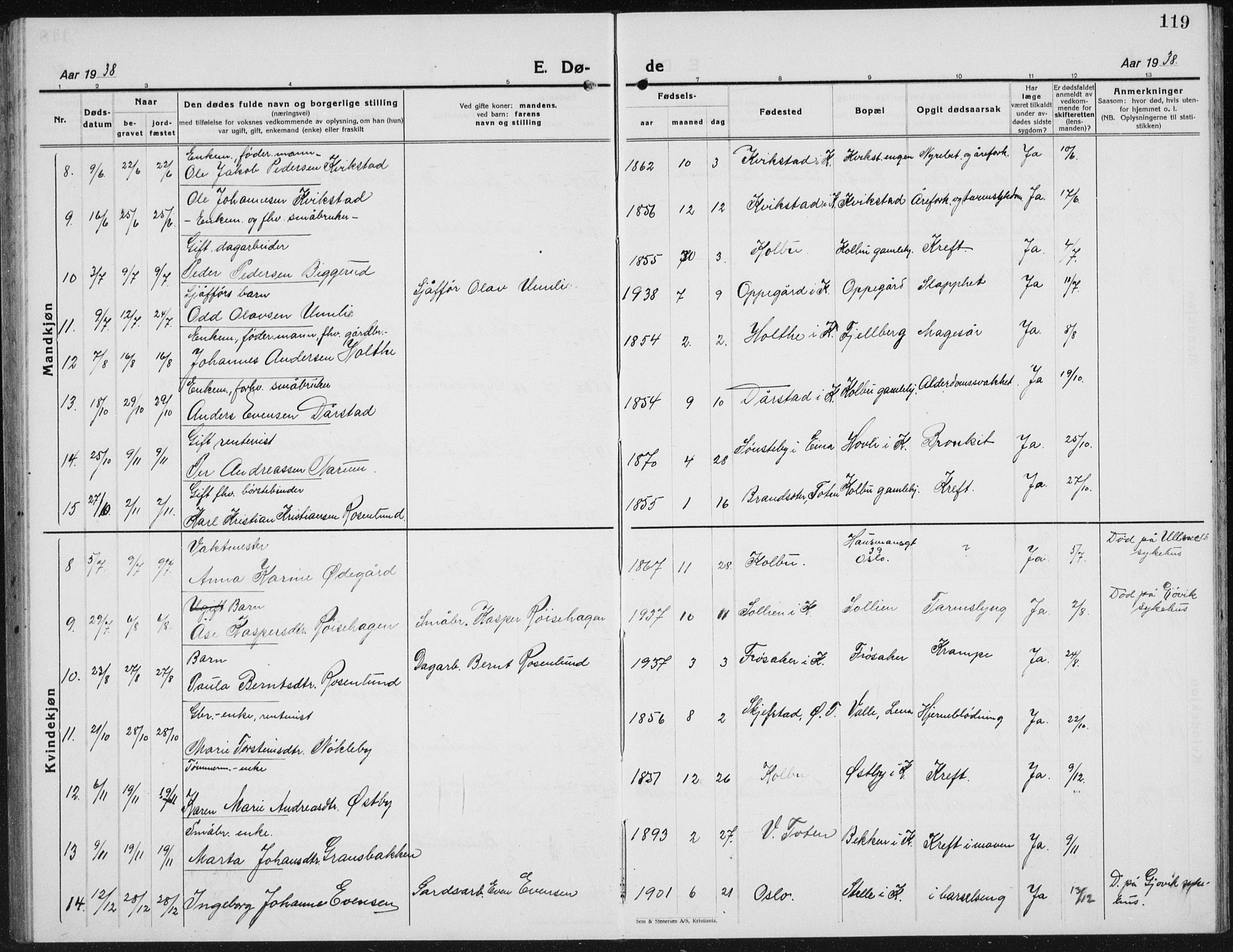 Kolbu prestekontor, AV/SAH-PREST-110/H/Ha/Hab/L0002: Parish register (copy) no. 2, 1925-1942, p. 119