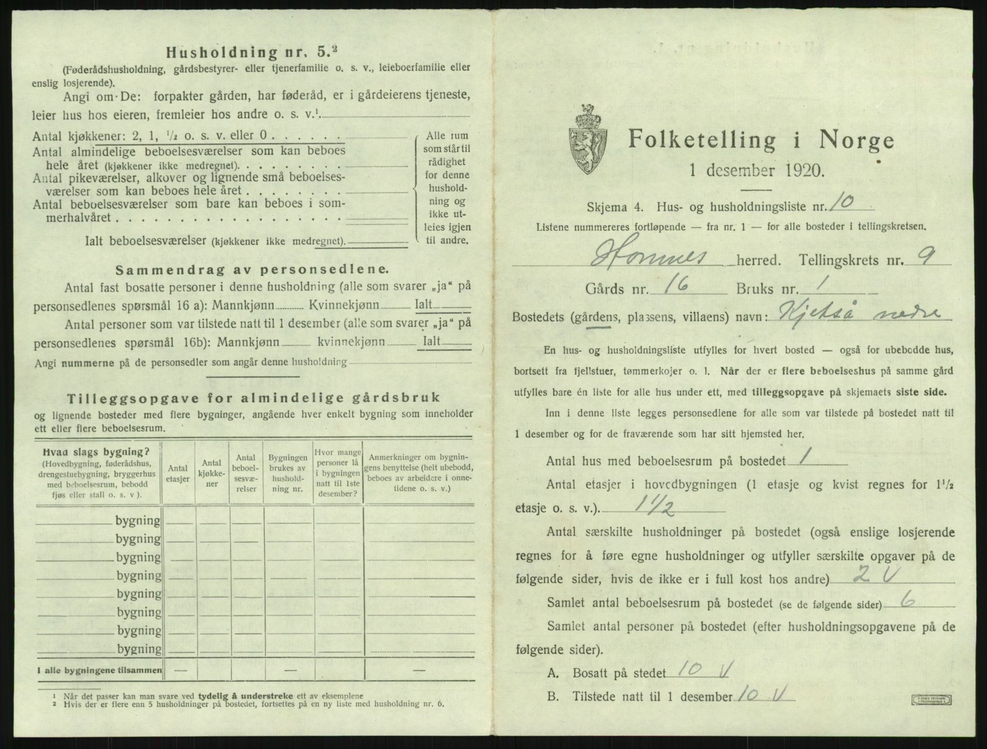 SAK, 1920 census for Hornnes, 1920, p. 369
