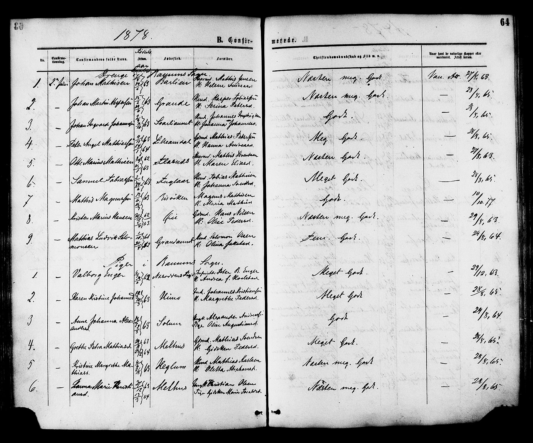 Ministerialprotokoller, klokkerbøker og fødselsregistre - Nord-Trøndelag, SAT/A-1458/764/L0553: Parish register (official) no. 764A08, 1858-1880, p. 64