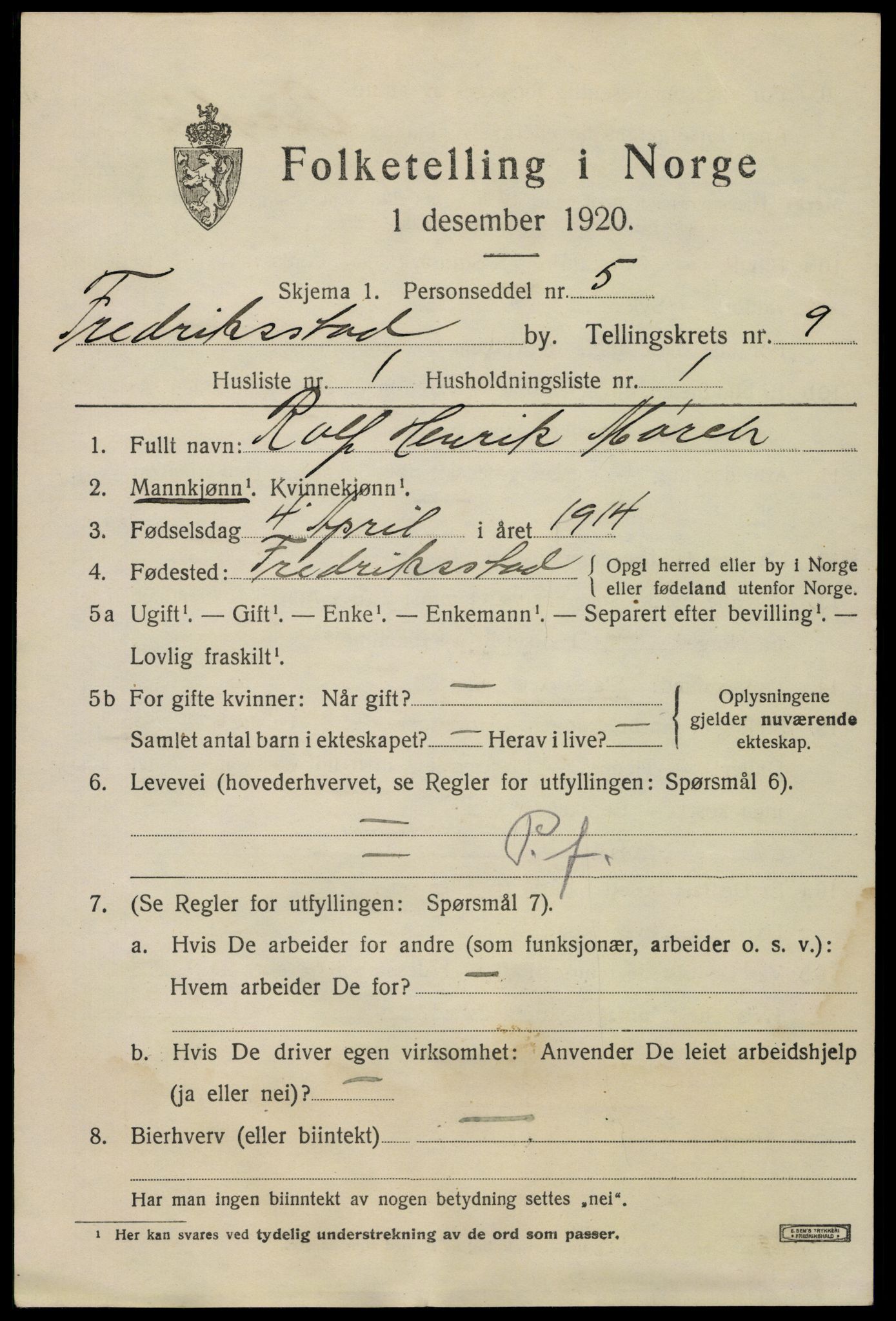 SAO, 1920 census for Fredrikstad, 1920, p. 25073